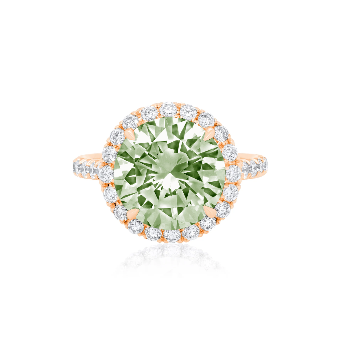 Lab-Grown Green Round Diamond Pave Halo Ring, 14K Gold