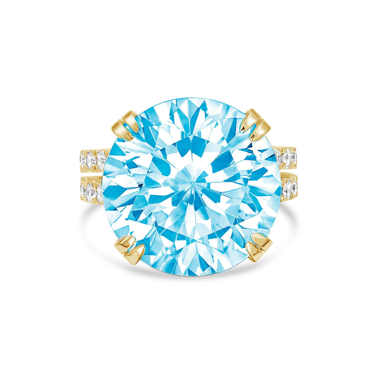 Lab-Grown Blue Round Diamond Split Shank Engagement Ring, 14K Gold