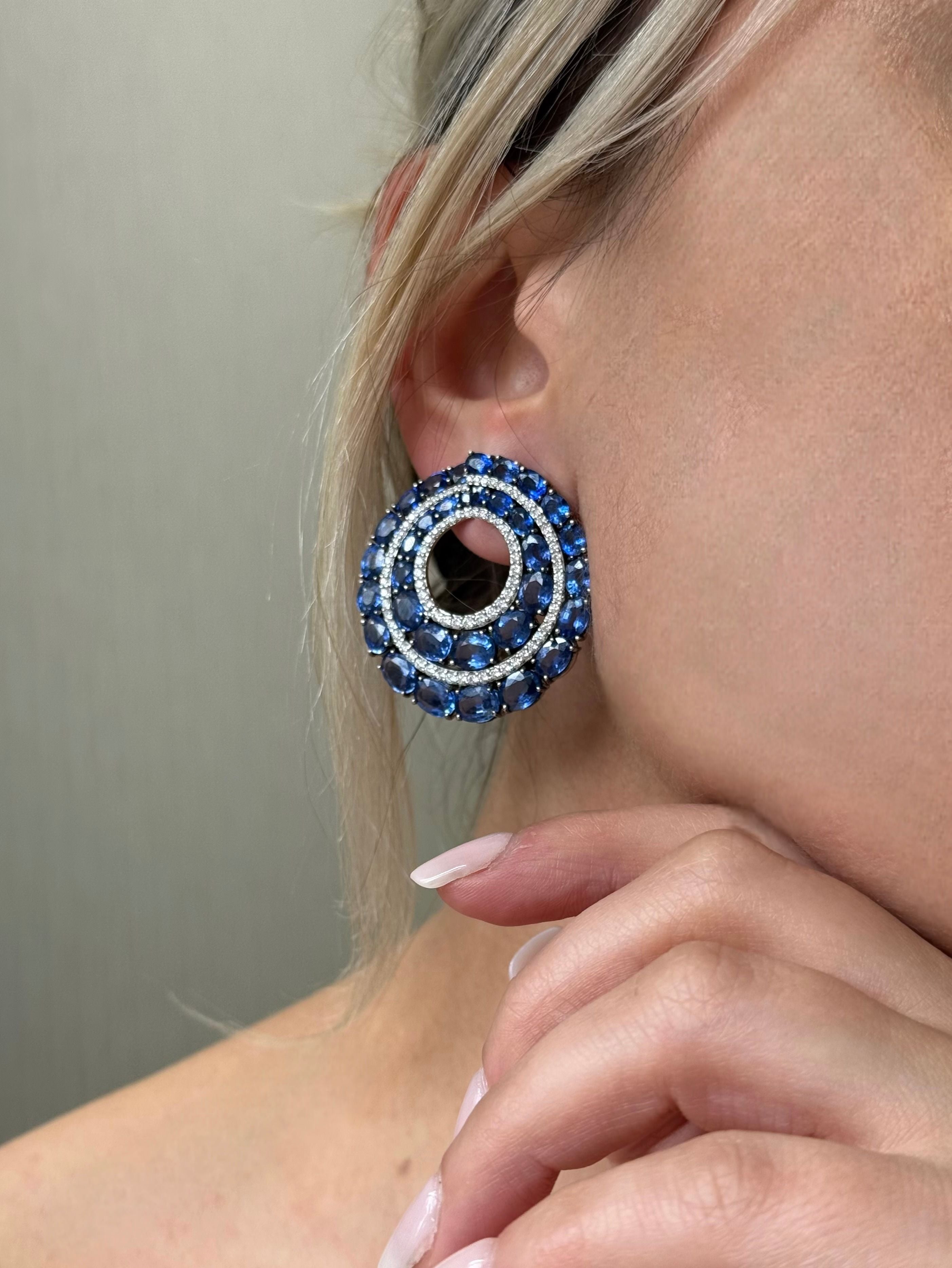 Blue Sapphire Diamond Fashion Earrings