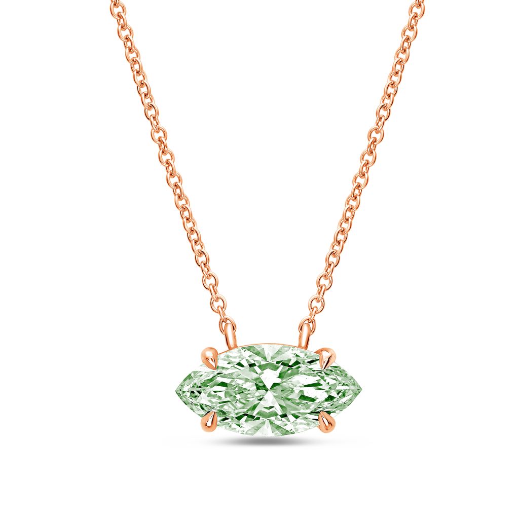 Lab-Grown Green East-West Marquise Cut Diamond Solitaire Pendant Necklace, 4-Prong, 14K Gold