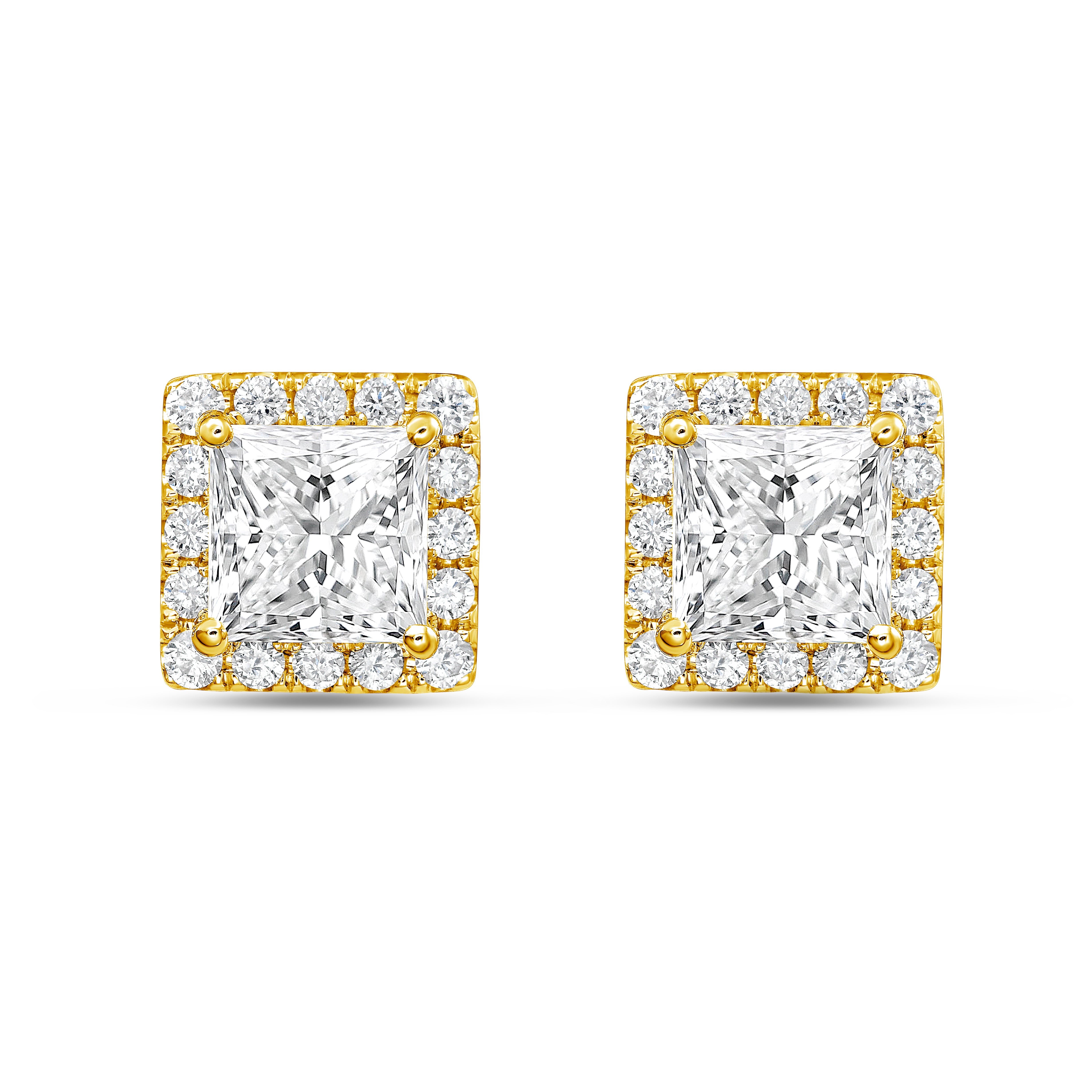 Lab Grown Princess Diamond Halo Studs