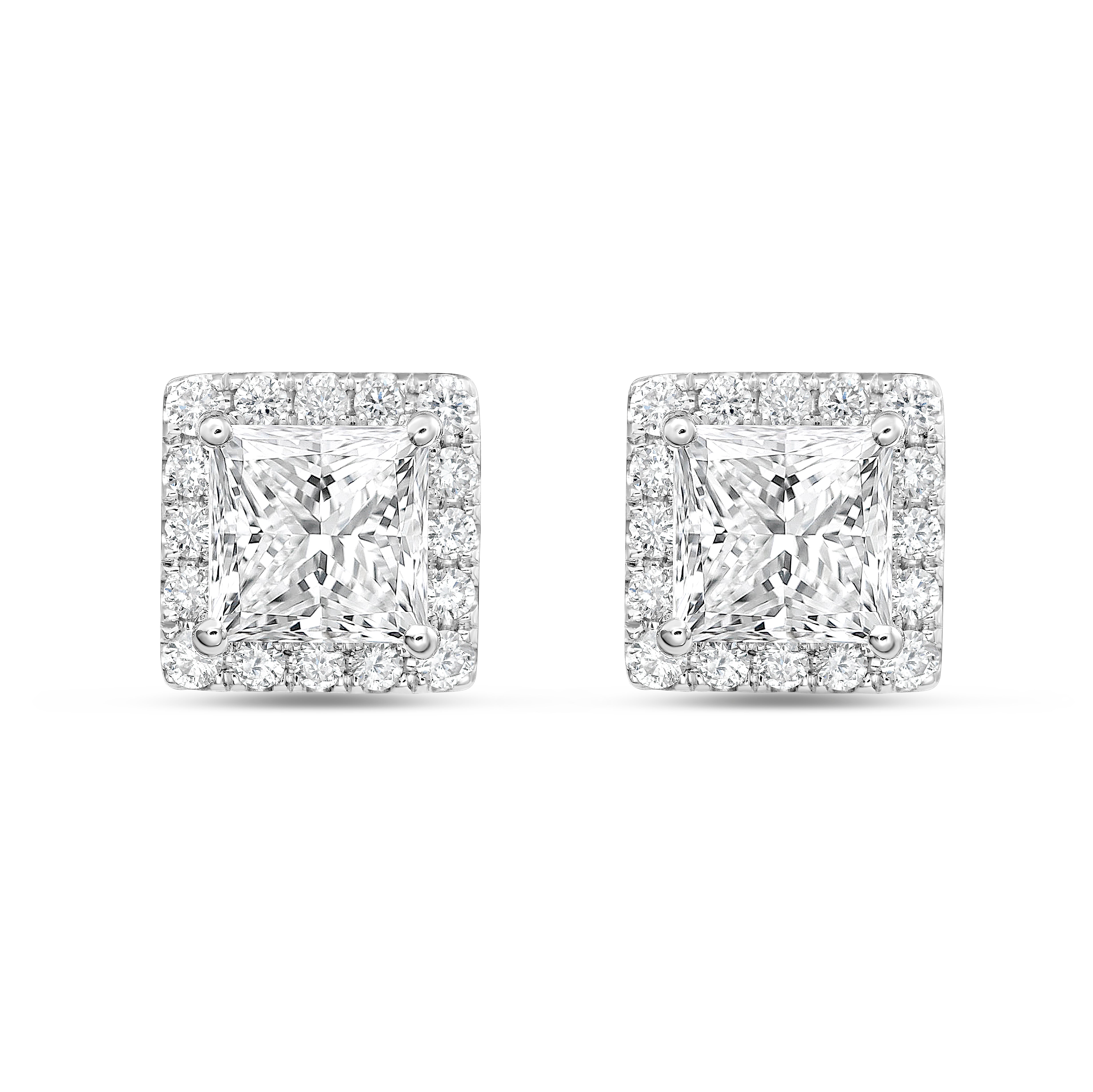 Lab Grown Princess Diamond Halo Studs