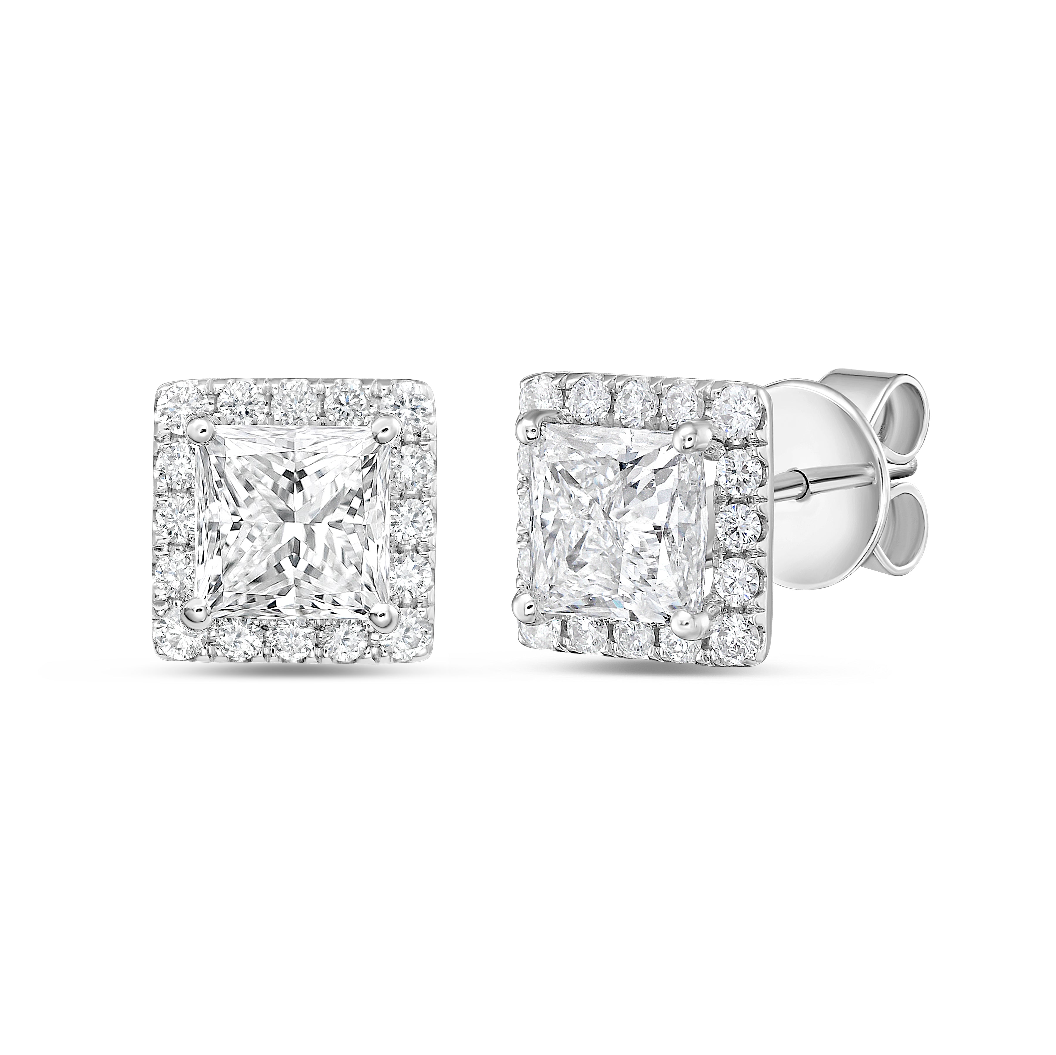Lab Grown Princess Diamond Halo Studs