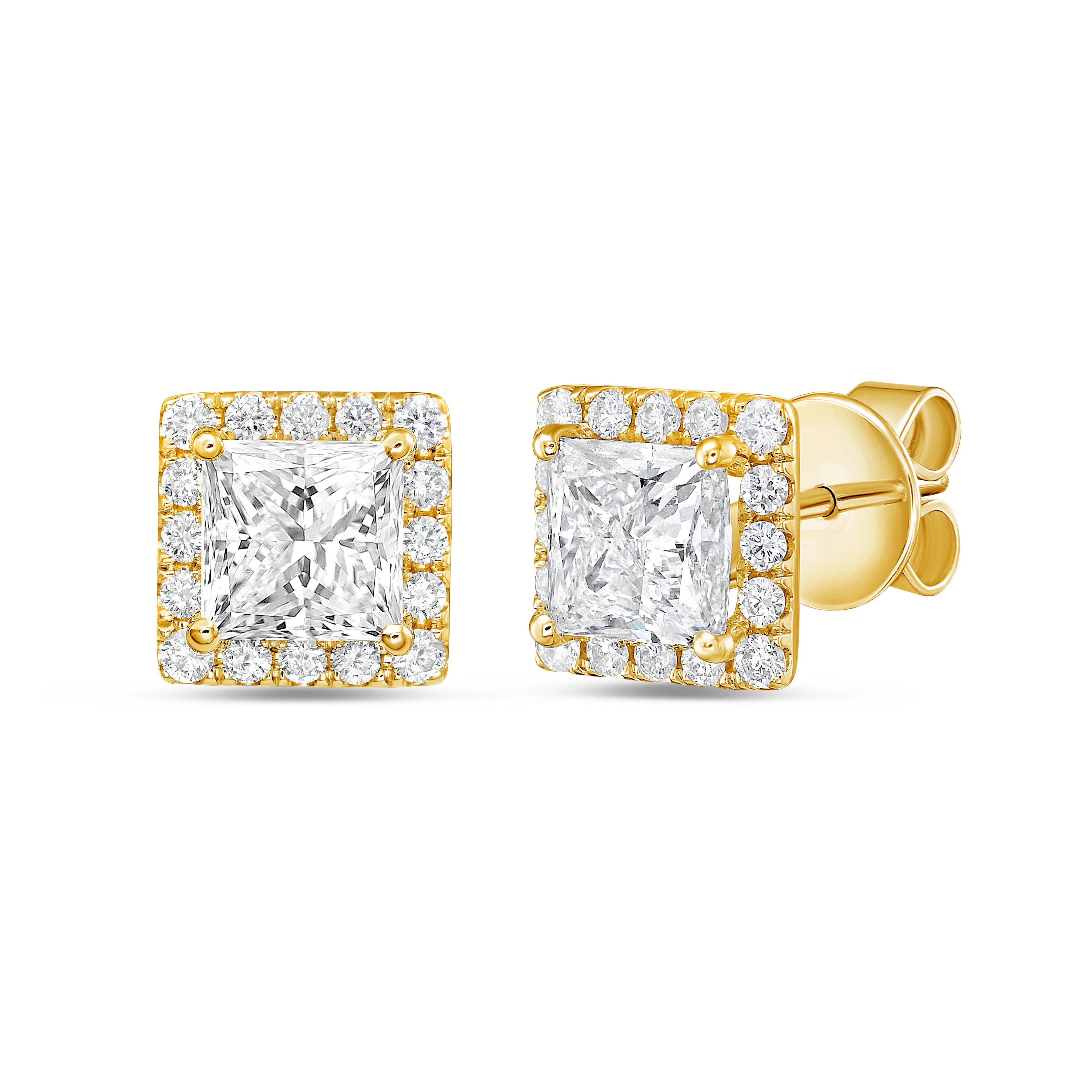 Lab Grown Princess Diamond Halo Studs