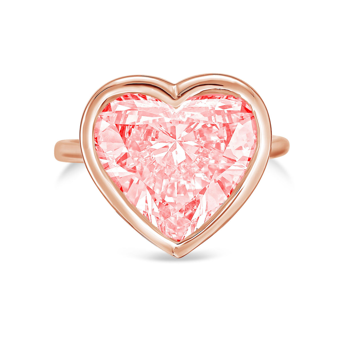 Lab-Grown Pink Heart Diamond Bezel Ring, 14K Gold