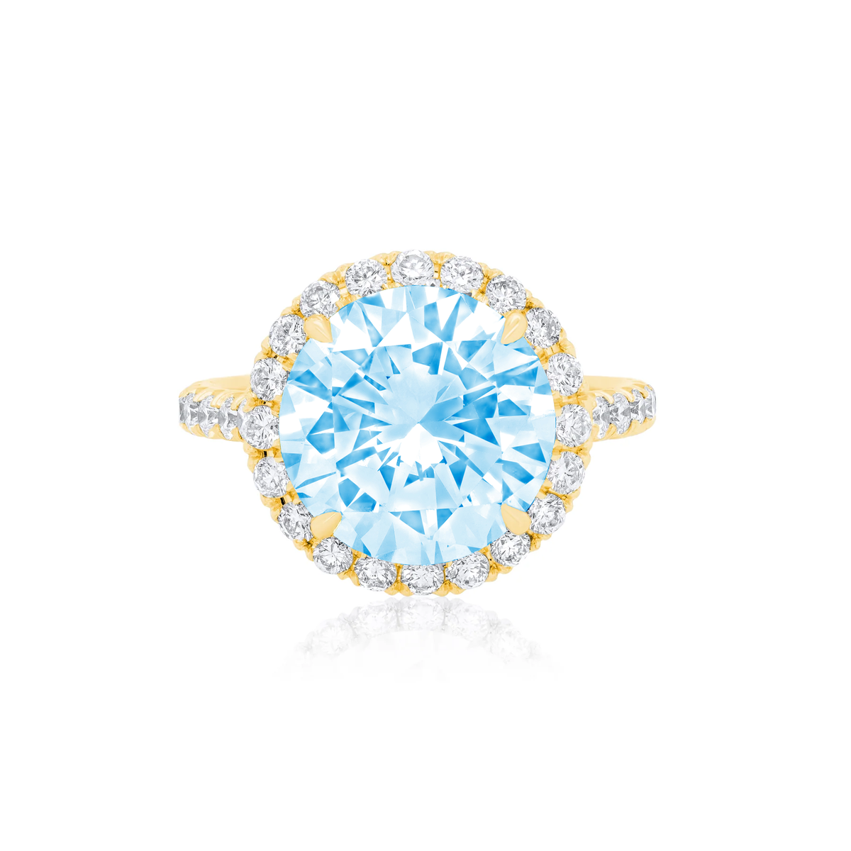 Lab-Grown Blue Round Diamond Pave Halo Ring, 14K Gold