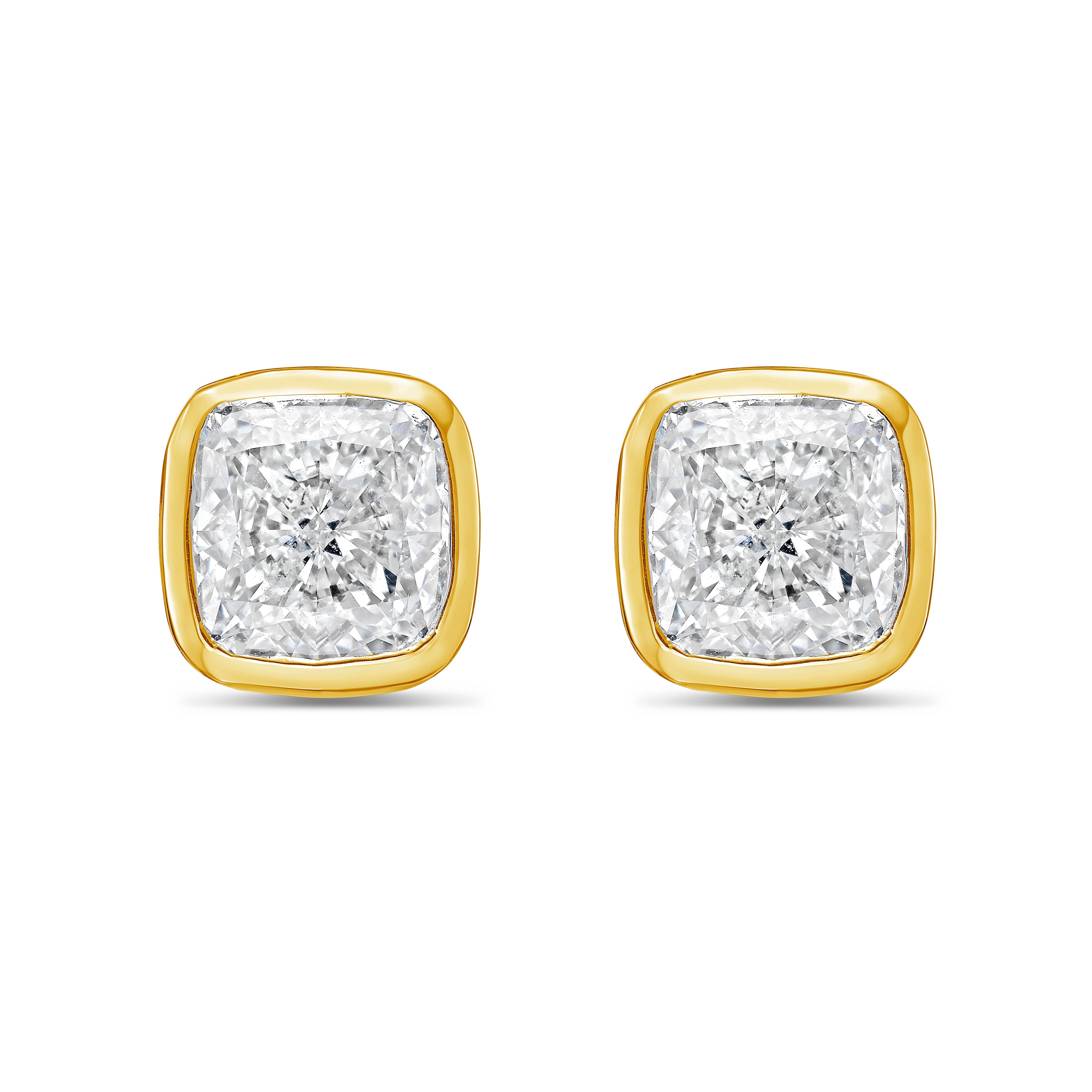 Lab Grown Cushion Bezel Set Studs