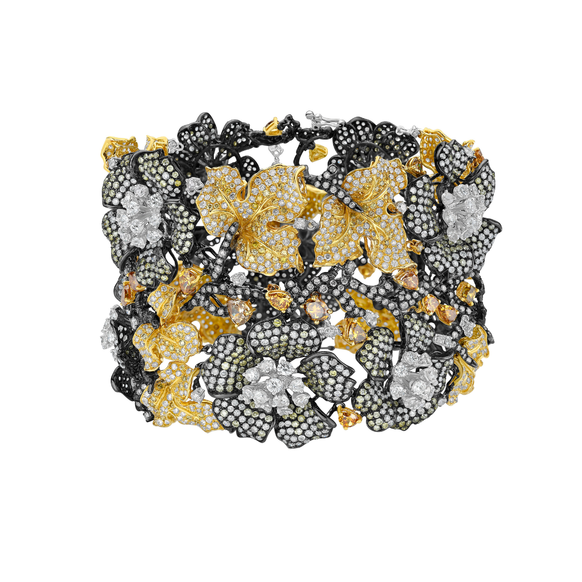 Two Tone Diamond Flower Bangle