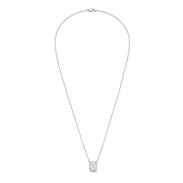 Lab-grown emerald cut diamond pendant bezel set in 14K gold