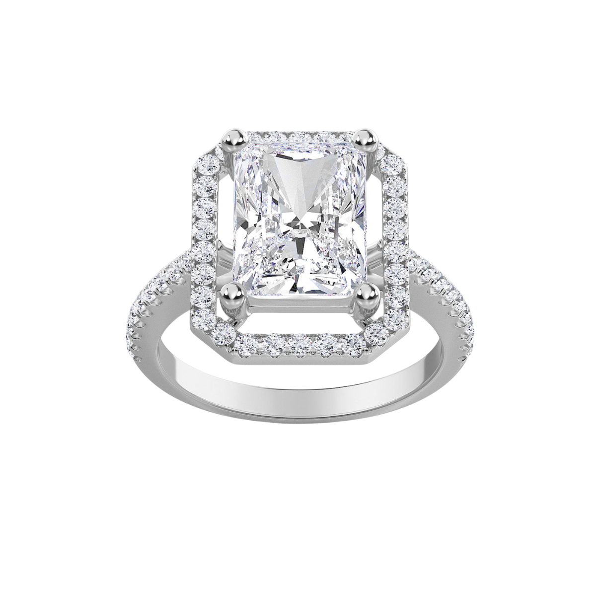 Lab Grown Radiant Halo Pave Diamond Engagement Ring