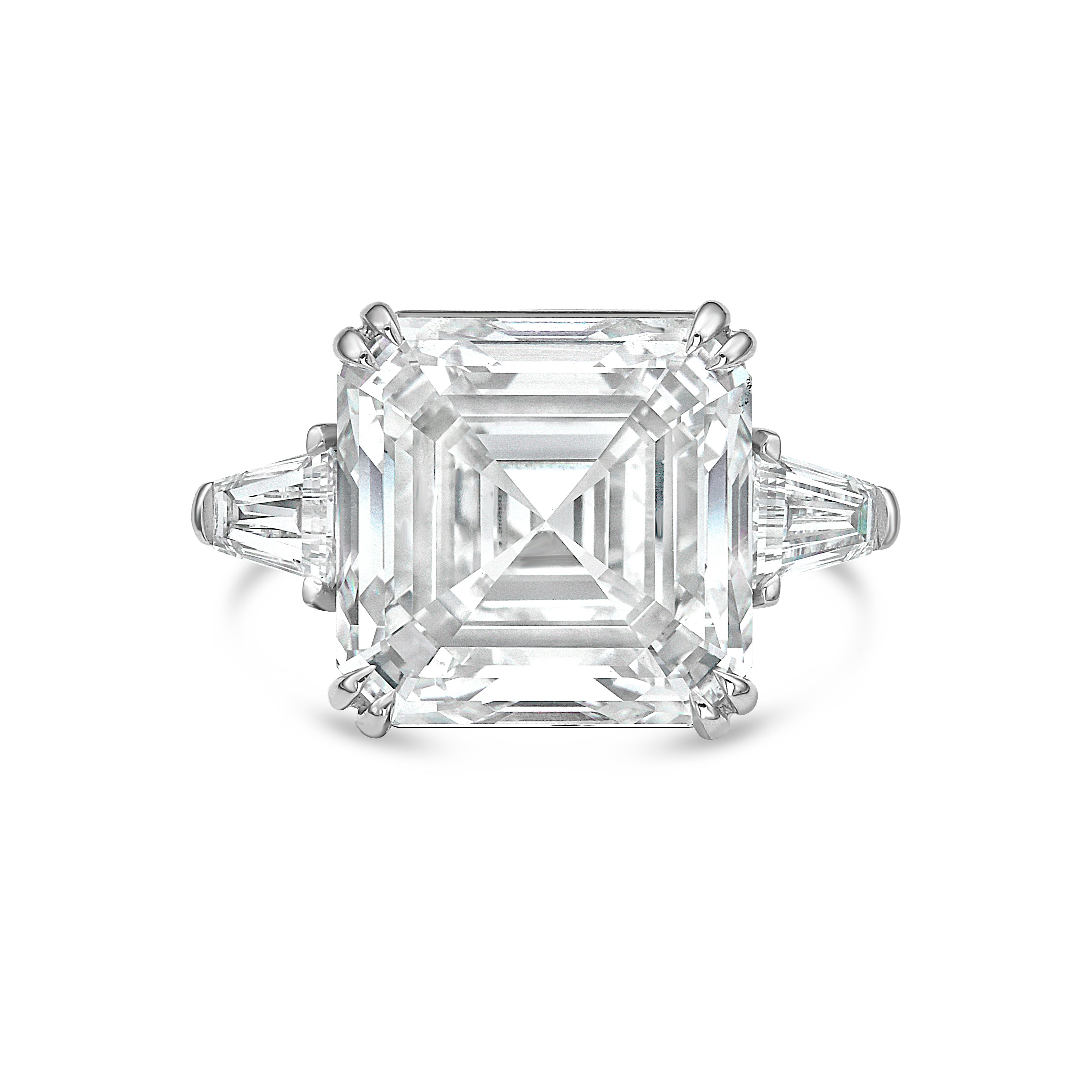 Lab Grown Asscher Cut with Two Baguettes Engagement Ring