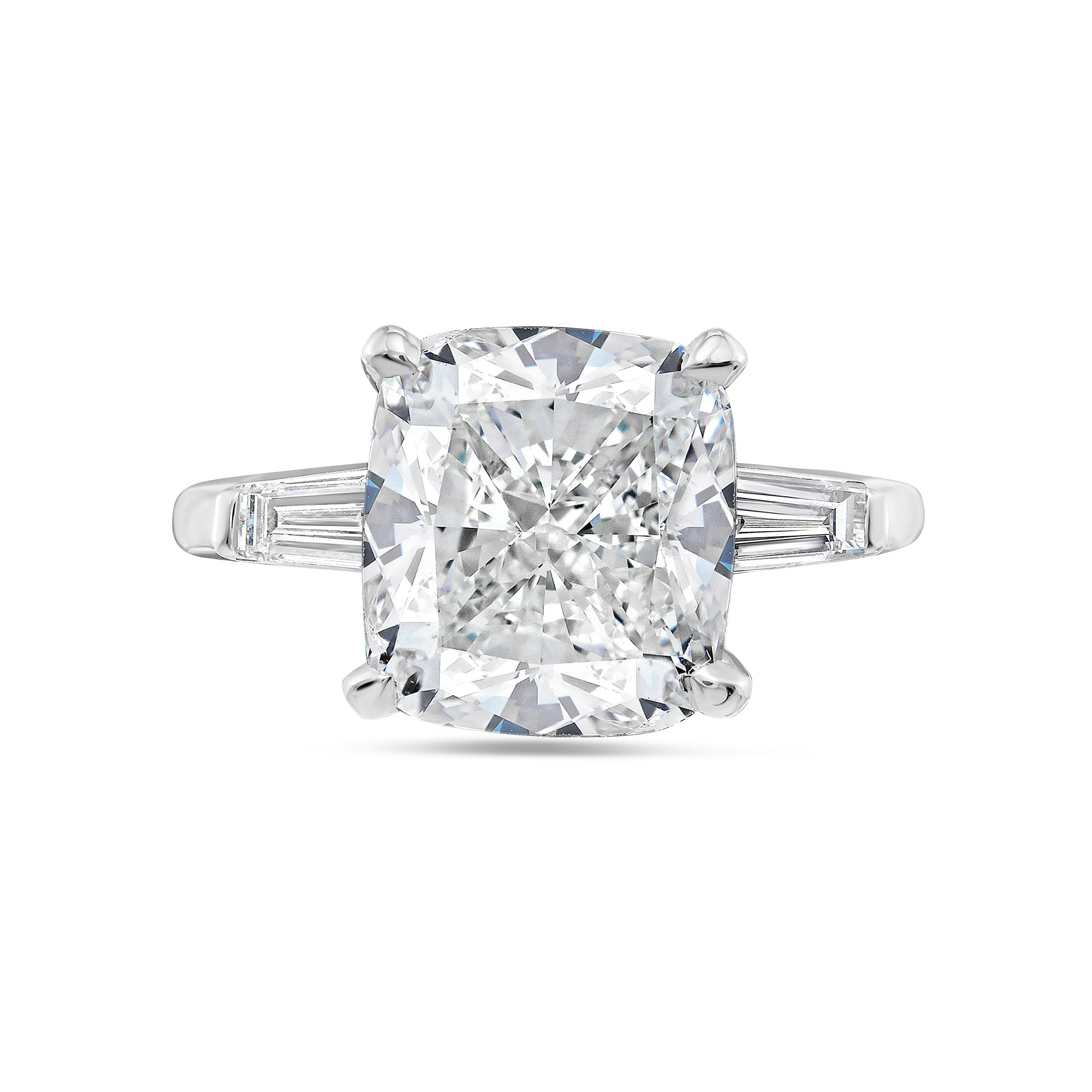 Lab Grown Cushion with Two Baguettes Engagement Ring