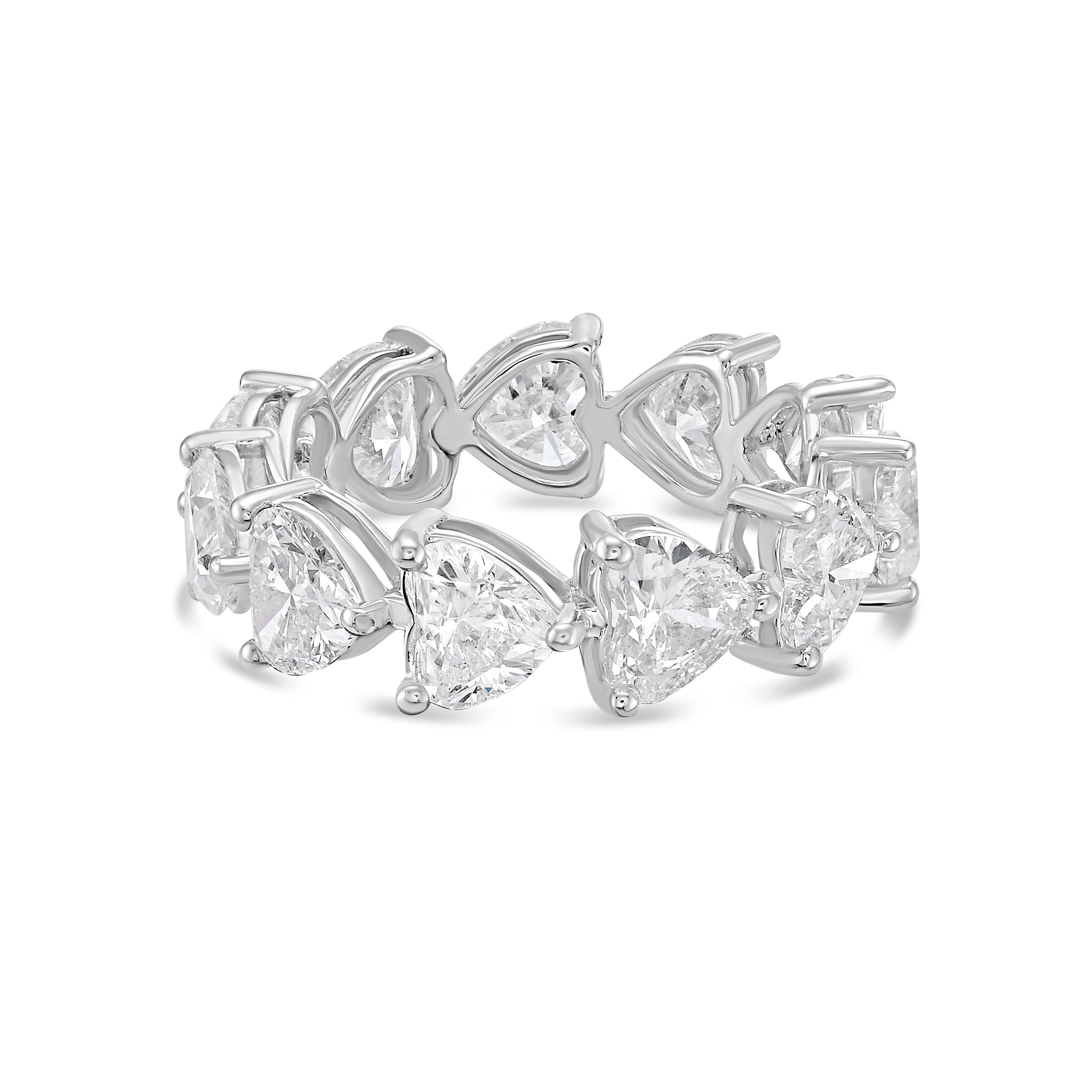 Lab grown heart diamond eternity band in 14K gold, shared prong setting