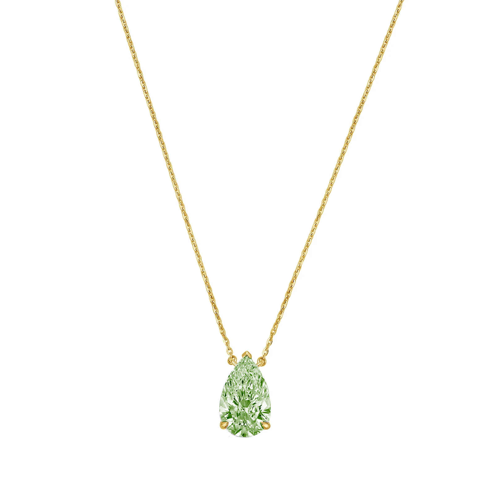 Lab-Grown Green Pear Diamond Solitaire Pendant, 14k Gold
