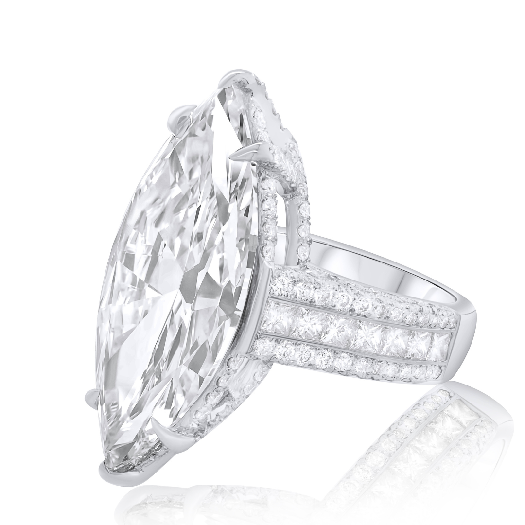 19.85ct Marquise Cut Surrounded By 0.55cts of Diamonds Ring