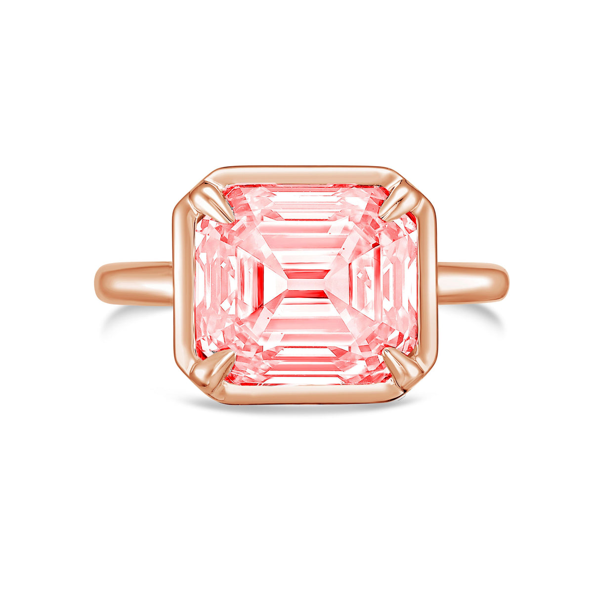 Lab-Grown Pink Asscher Diamond Bezel Ring, 14K Gold