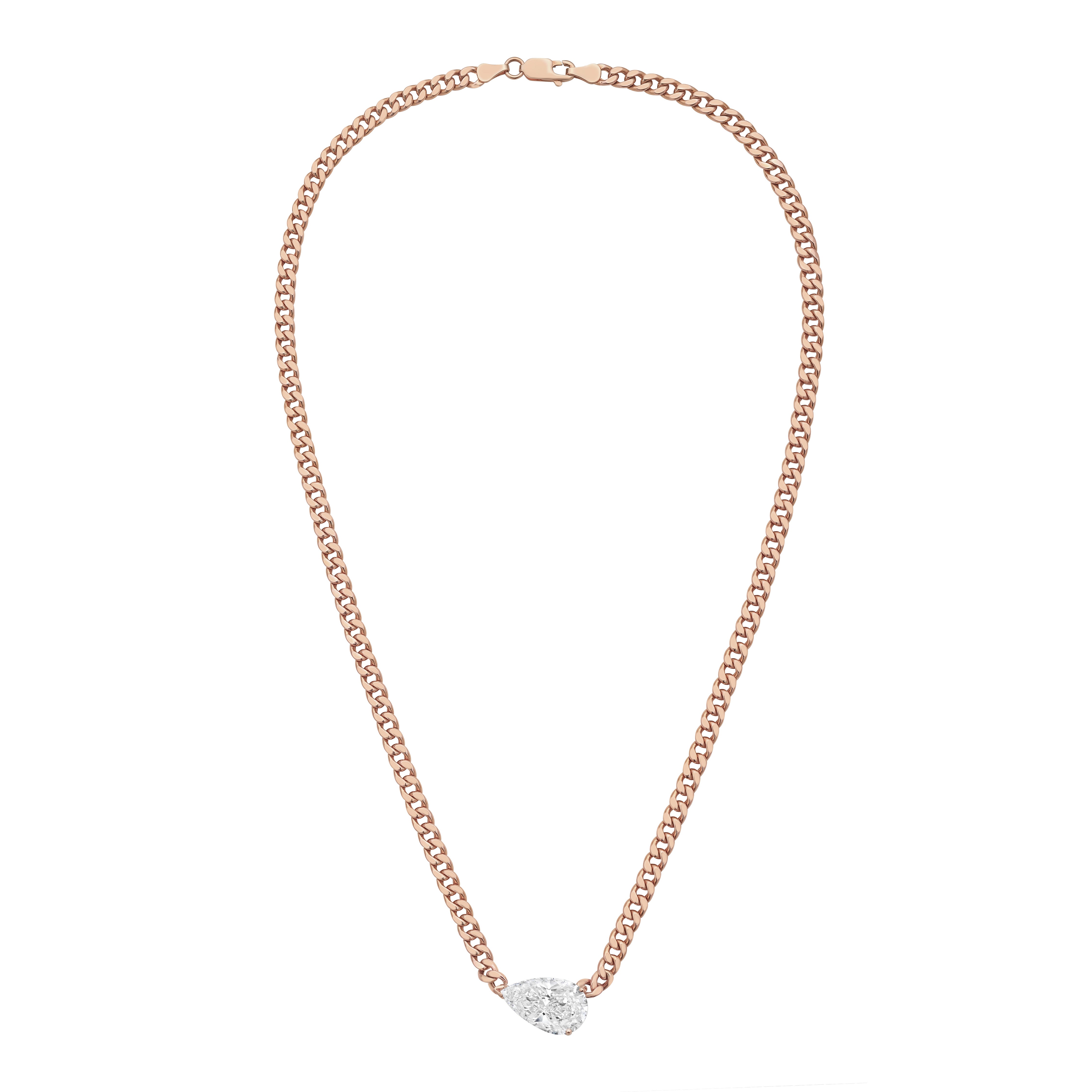 Lab Grown Pear Pendant With Cuban Link Chain