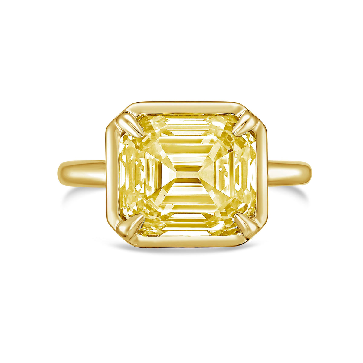 Lab-Grown Yellow Asscher Diamond Bezel Ring, 14K Gold
