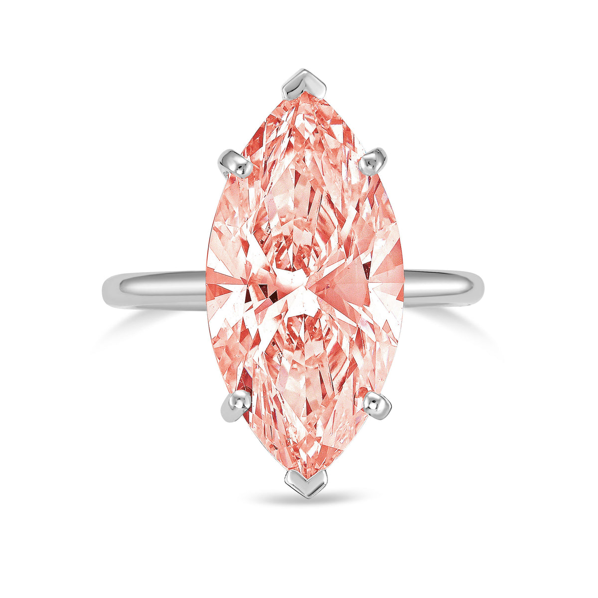 Lab-Grown Pink Marquise Diamond Solitaire Ring, 14K Gold