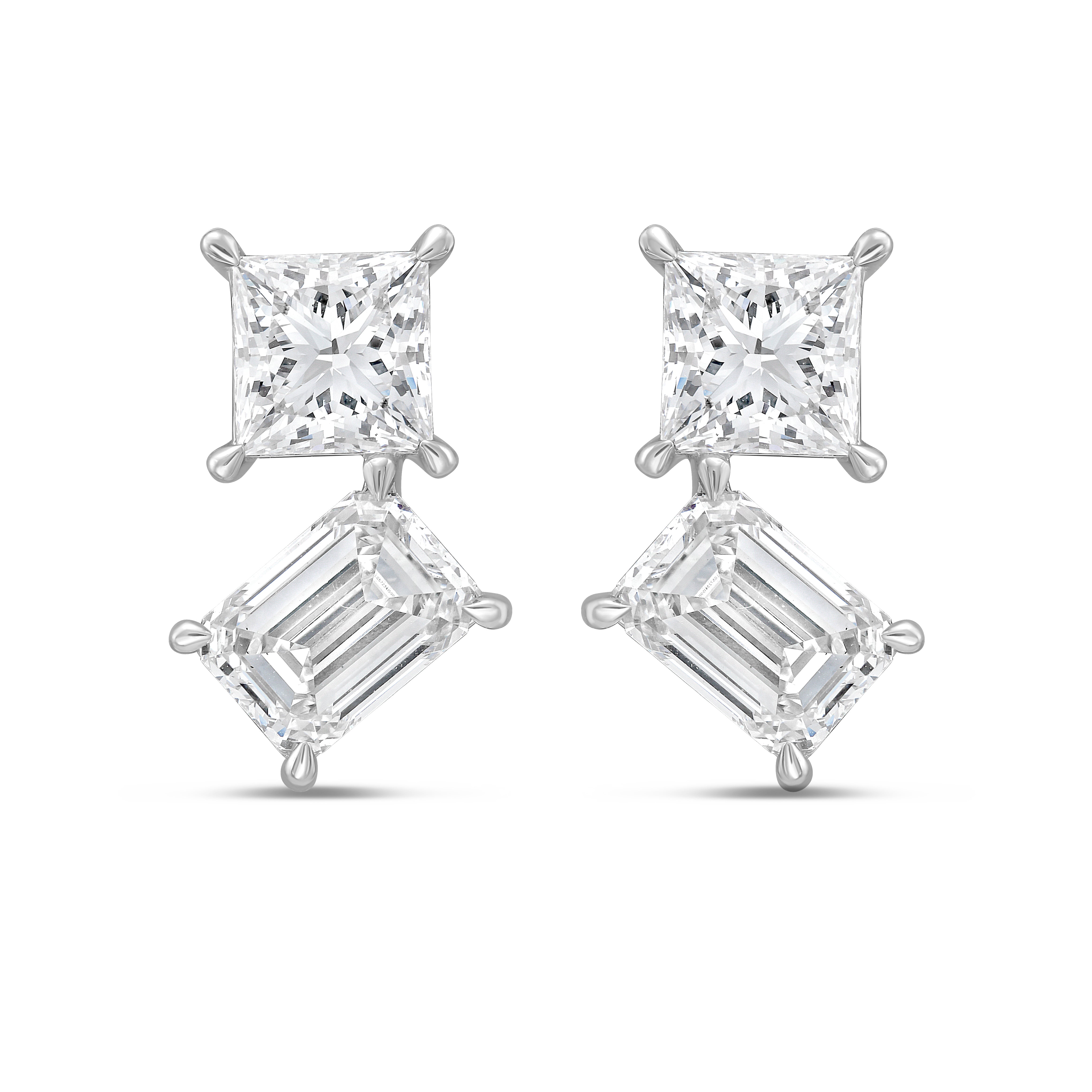 Lab Grown Princess And Emerald Diamond Earrings