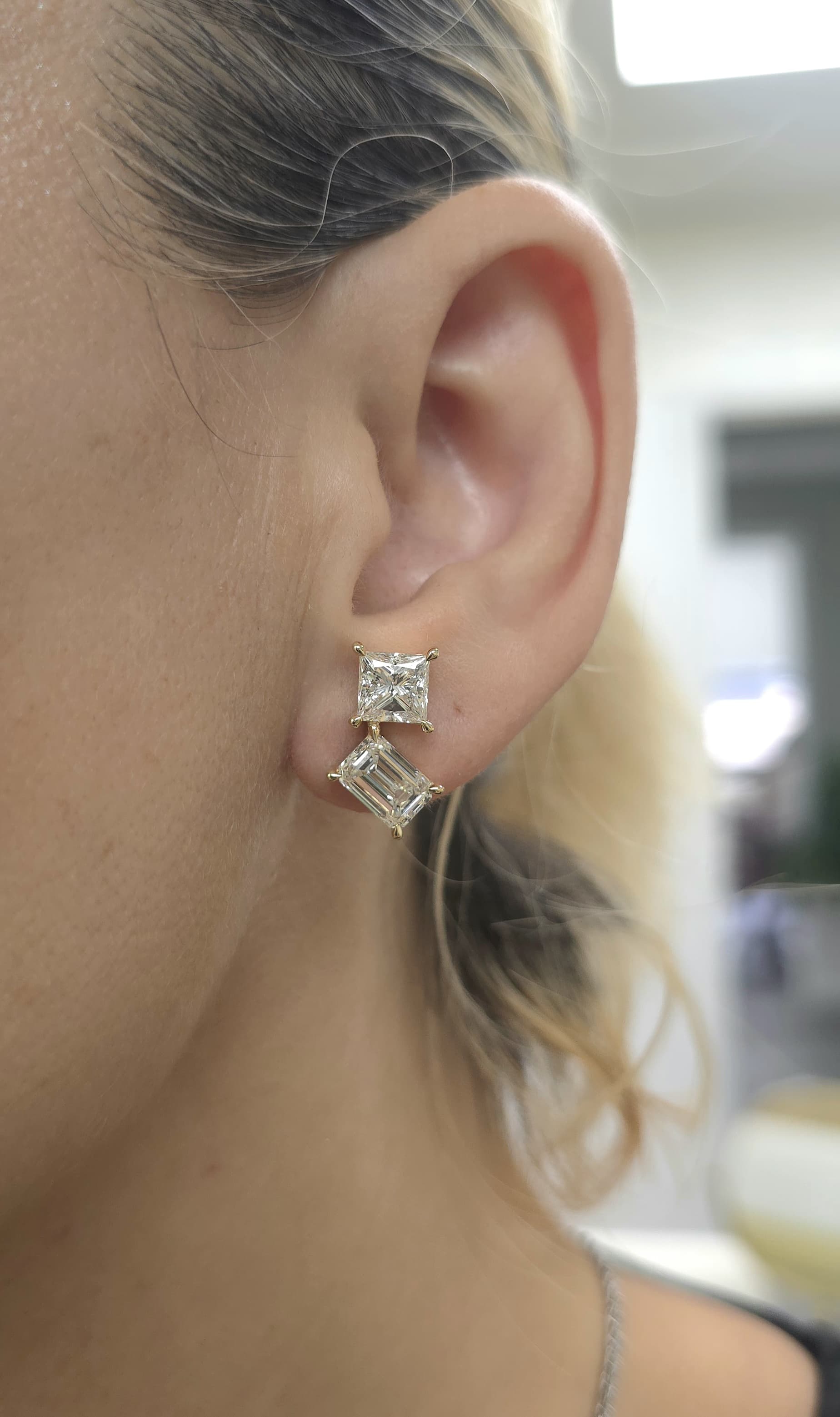 Lab Grown Princess And Emerald Diamond Earrings