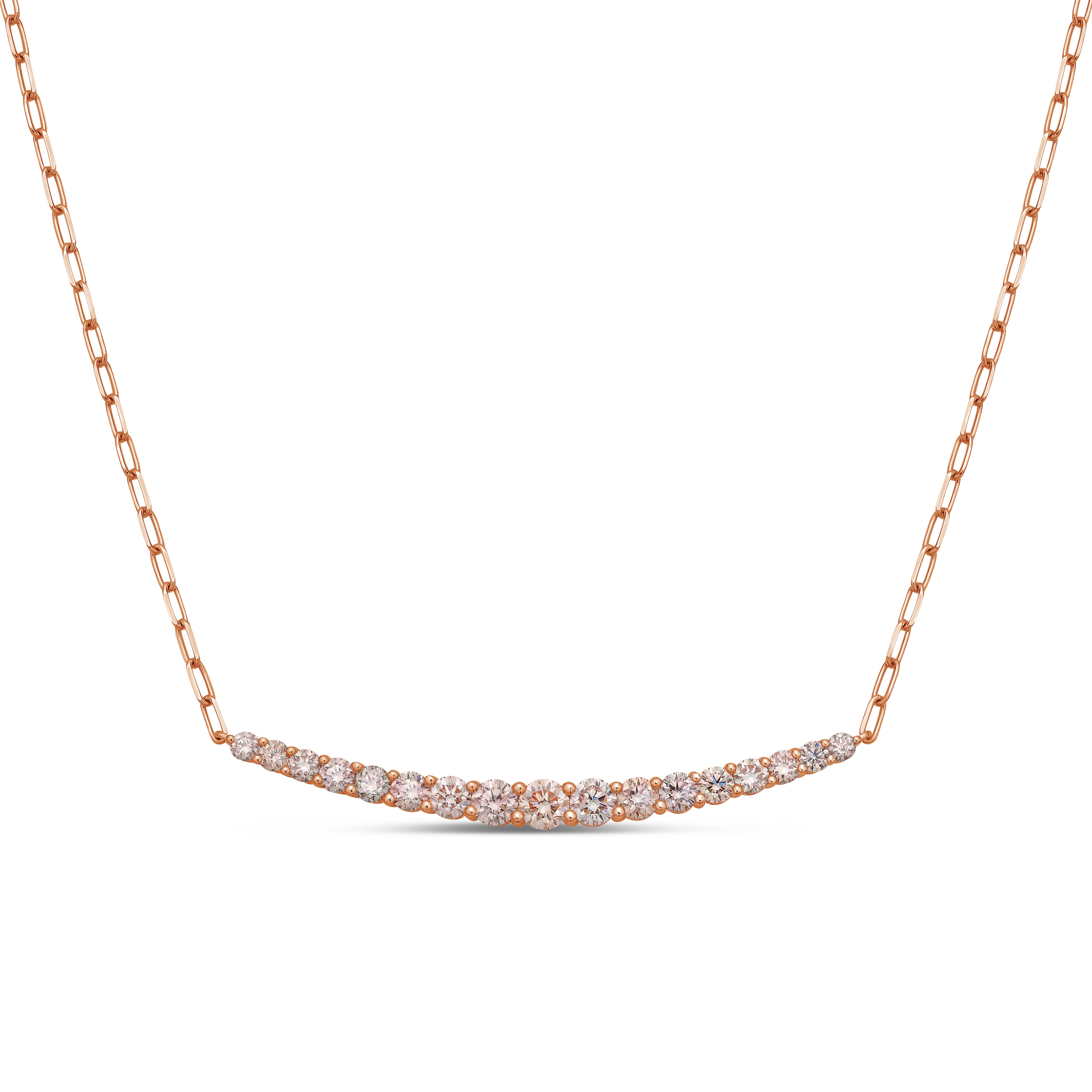 Lab Grown Pink Diamond Graduated Curved Bar Necklace