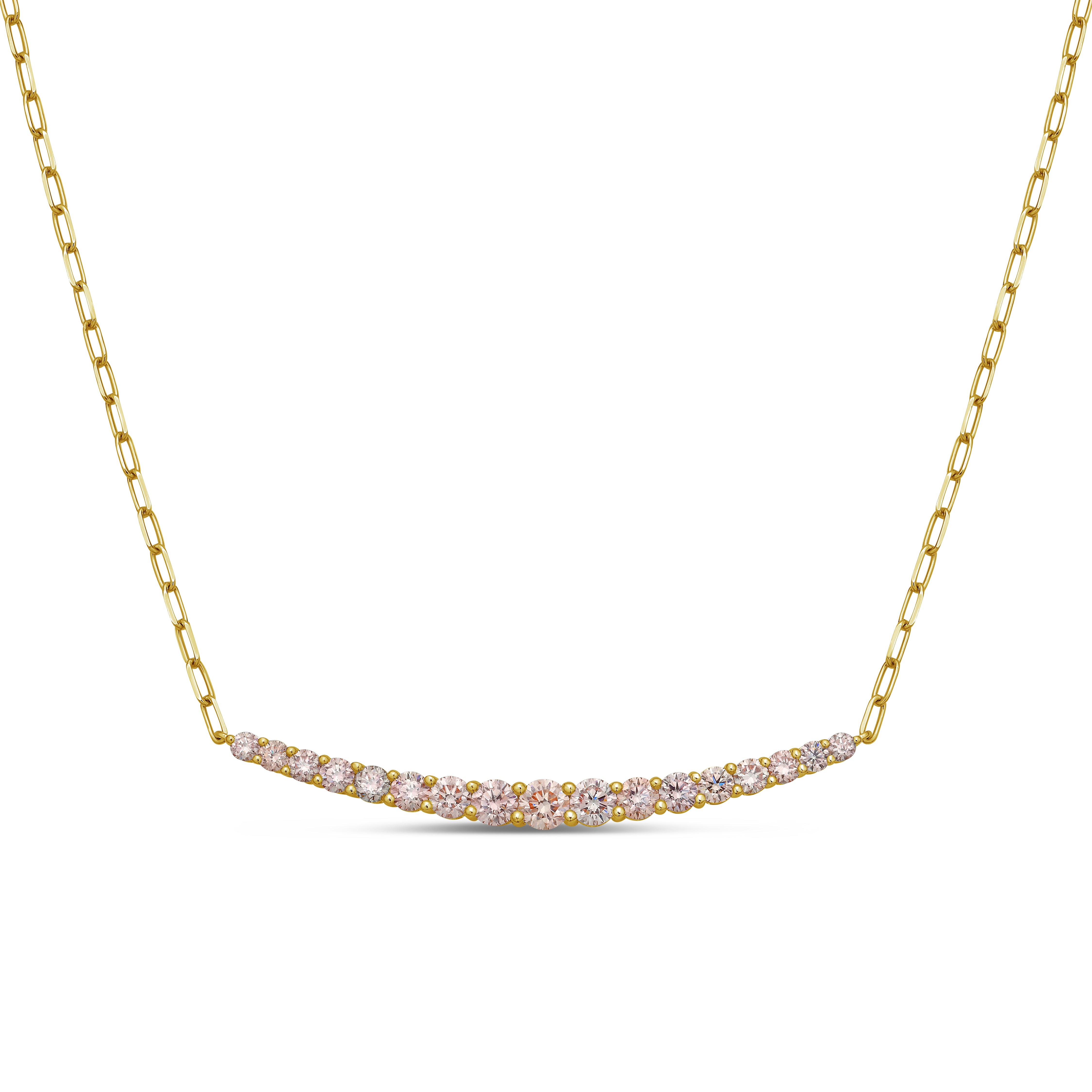 Lab Grown Pink Diamond Graduated Curved Bar Necklace
