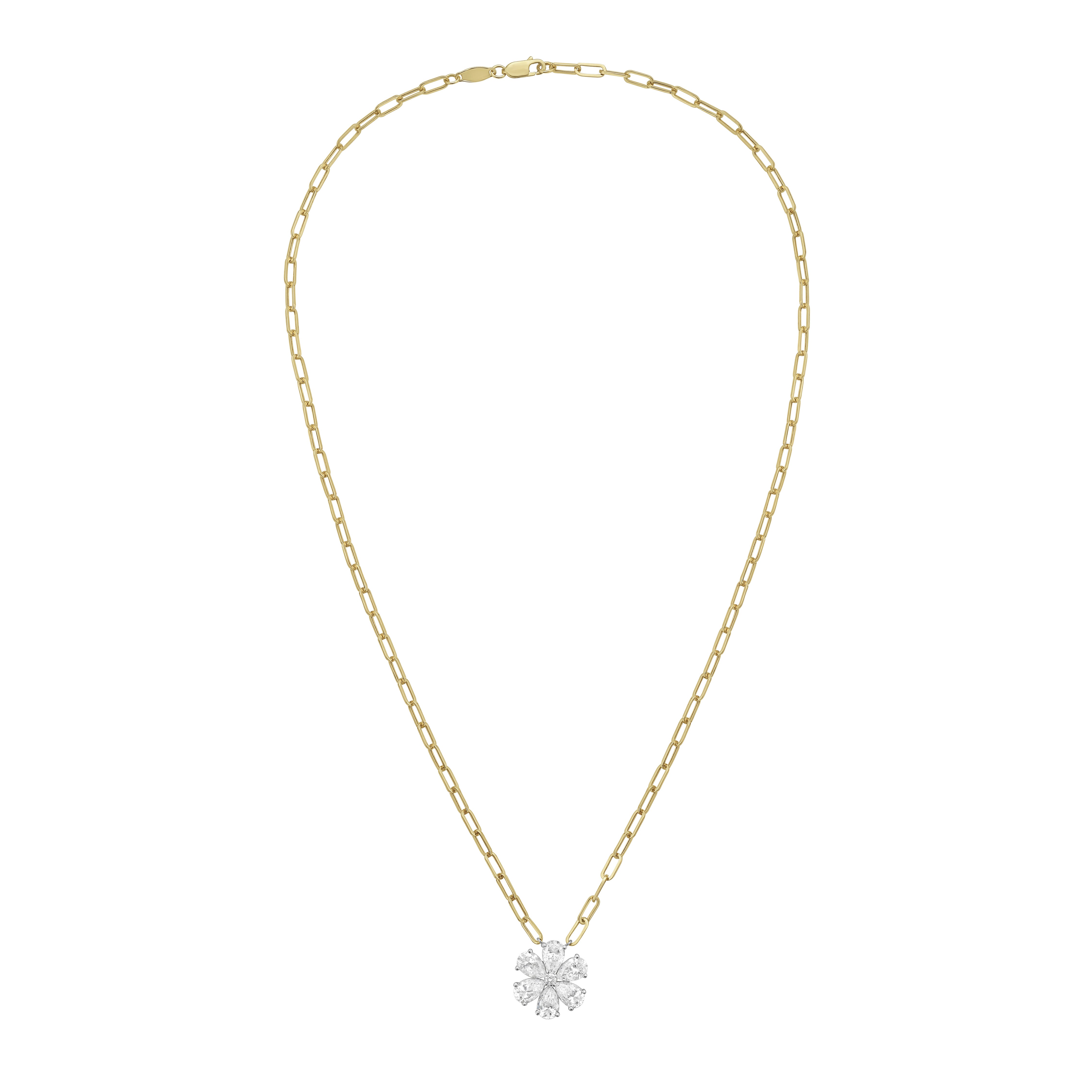 Lab Grown Flower Pendant With Paperclip Chain