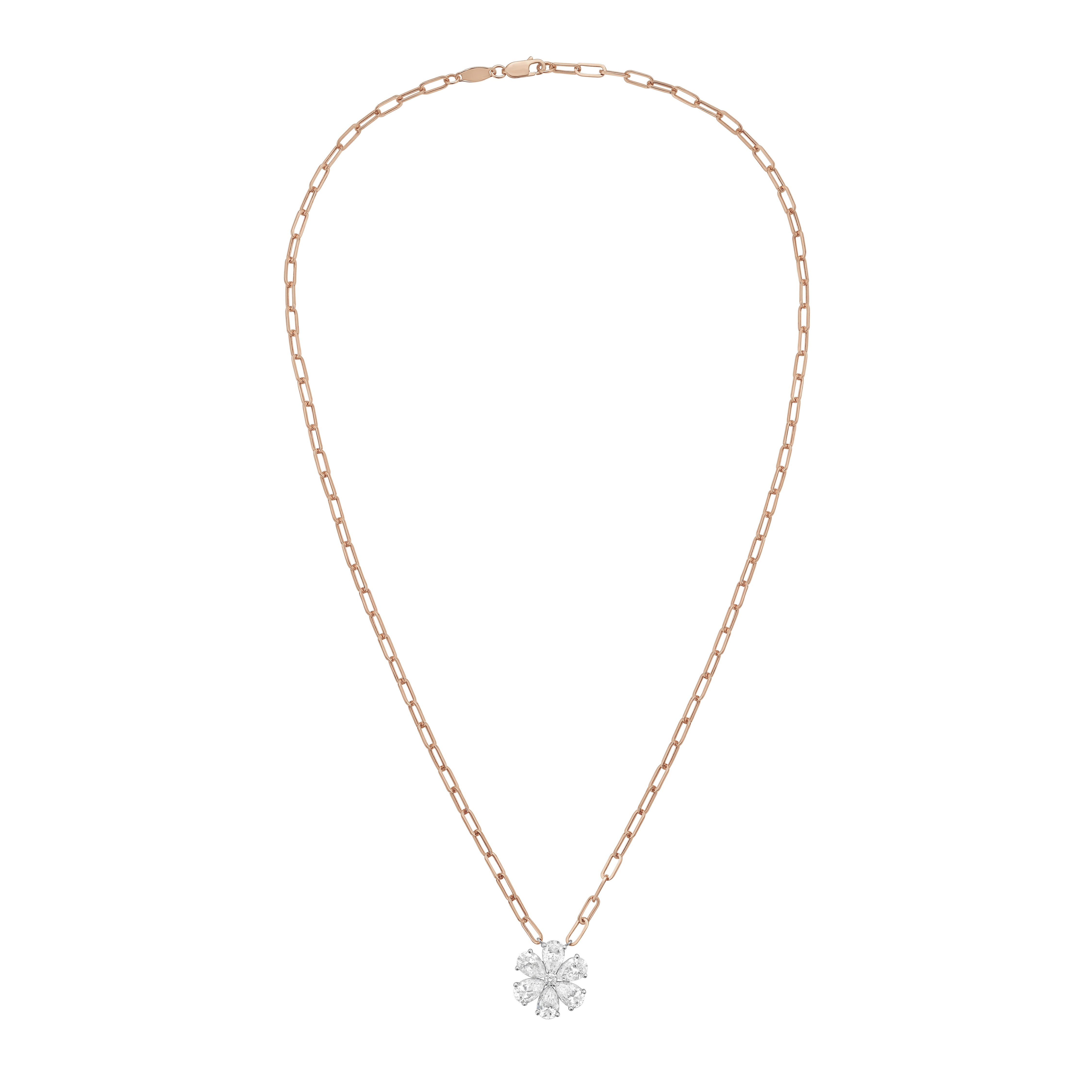 Lab Grown Flower Pendant With Paperclip Chain