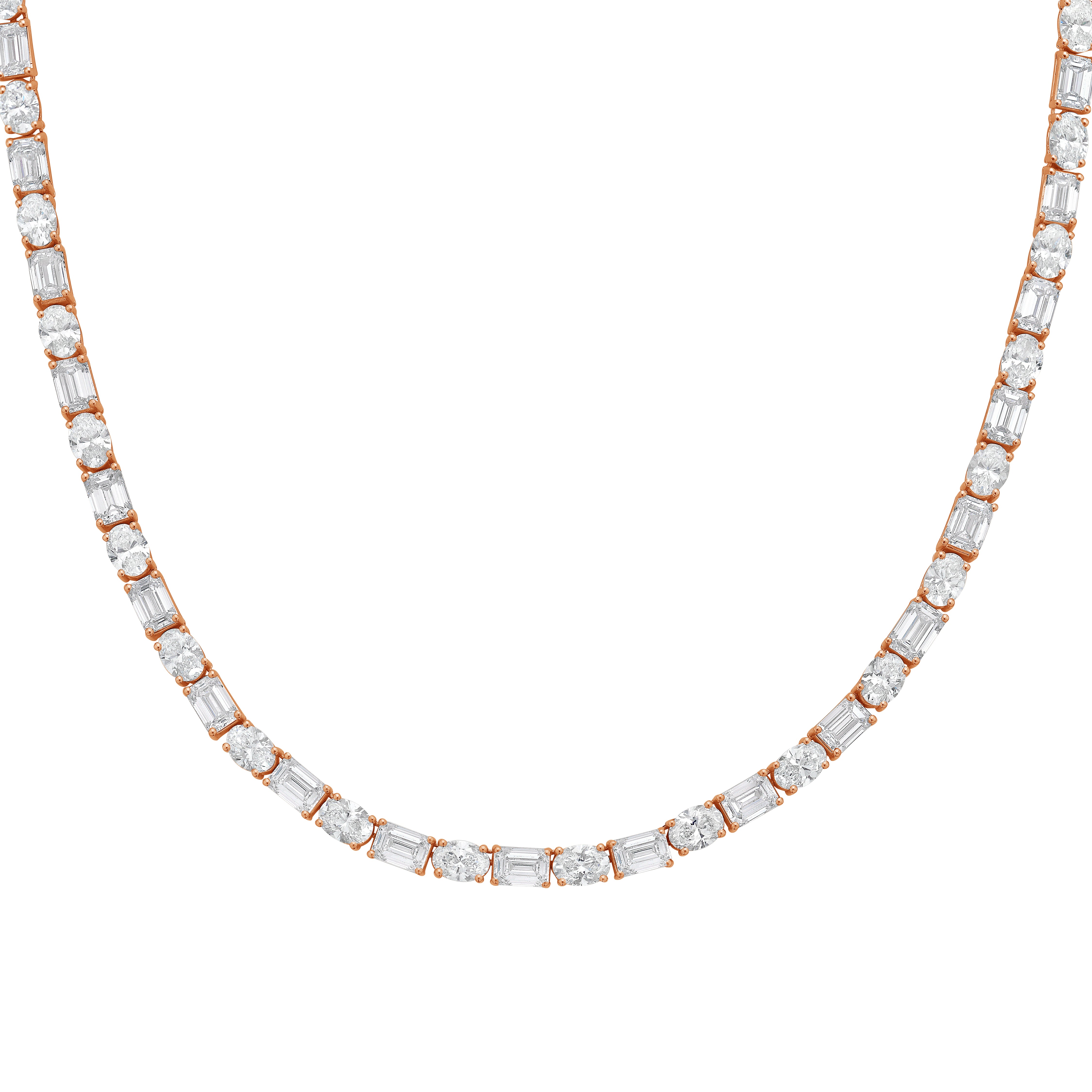 Lab Grown Oval And Emerald Diamond Tennis Necklace