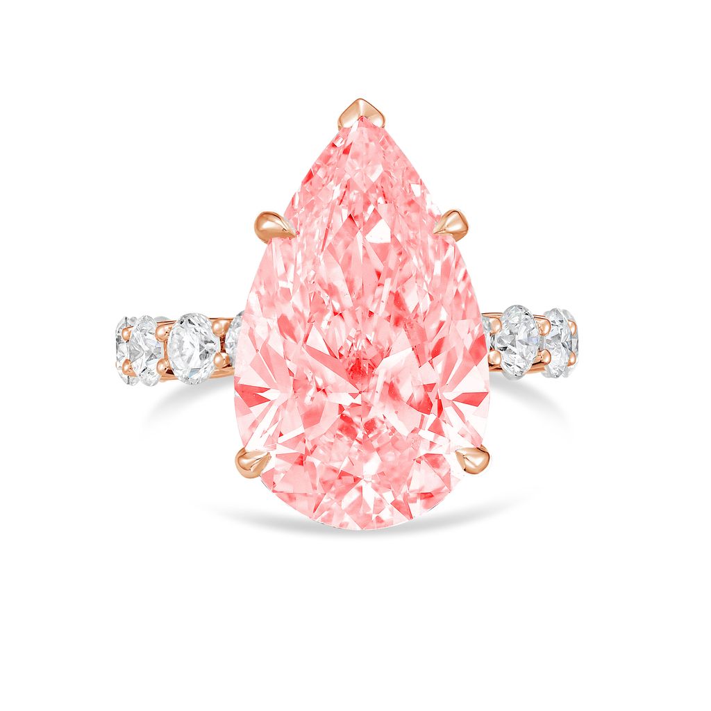 Lab-Grown Pink Pear Diamond Engagement Pave Ring, 18K Gold