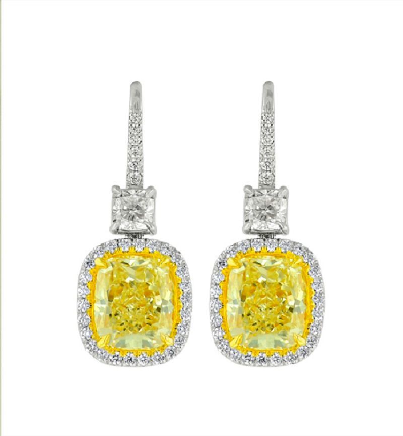 26.40ct Fancy Yellow Diamnd Halo Drop Earring
