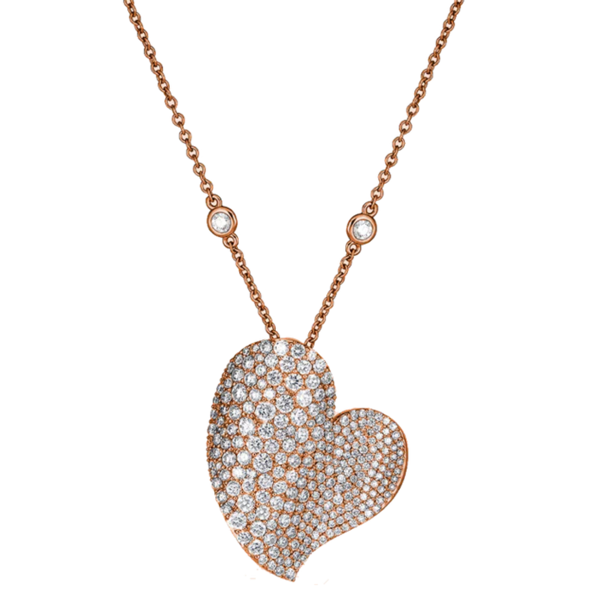 18kt White Gold Large Diamond Wave Heart Necklace