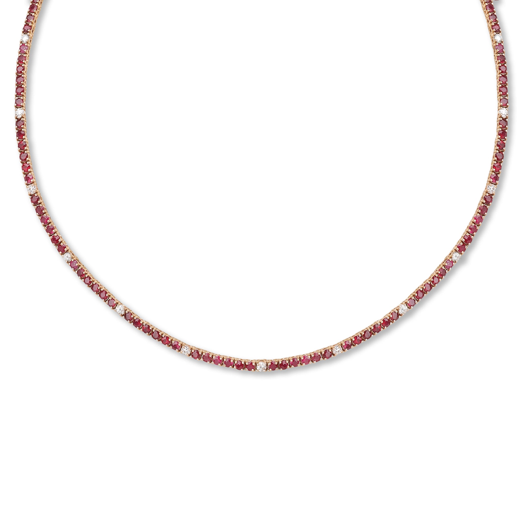 18kt Yellow Gold Ruby Diamond Tennis Necklace