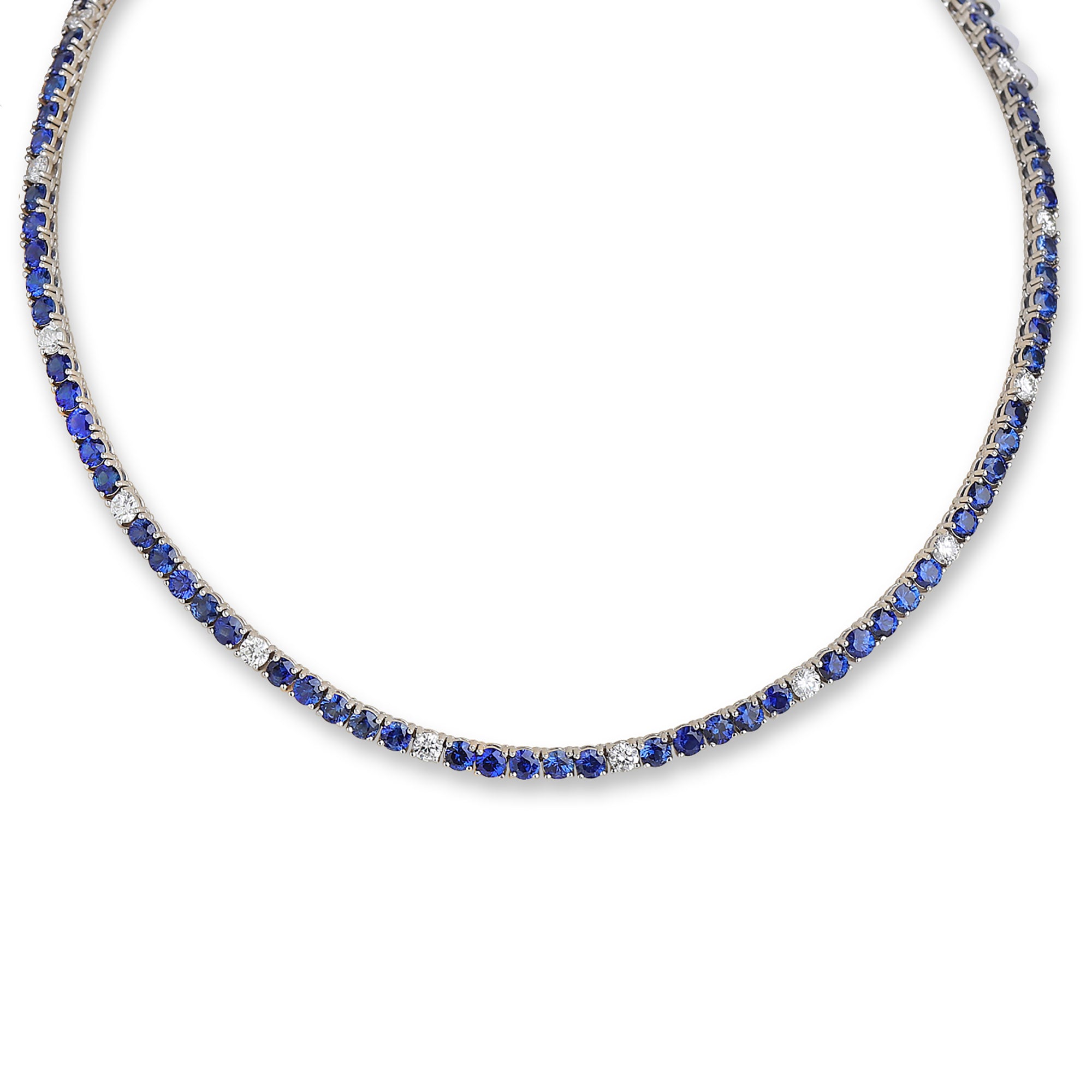 18kt White Gold Sapphire and Diamond Tennis Necklace