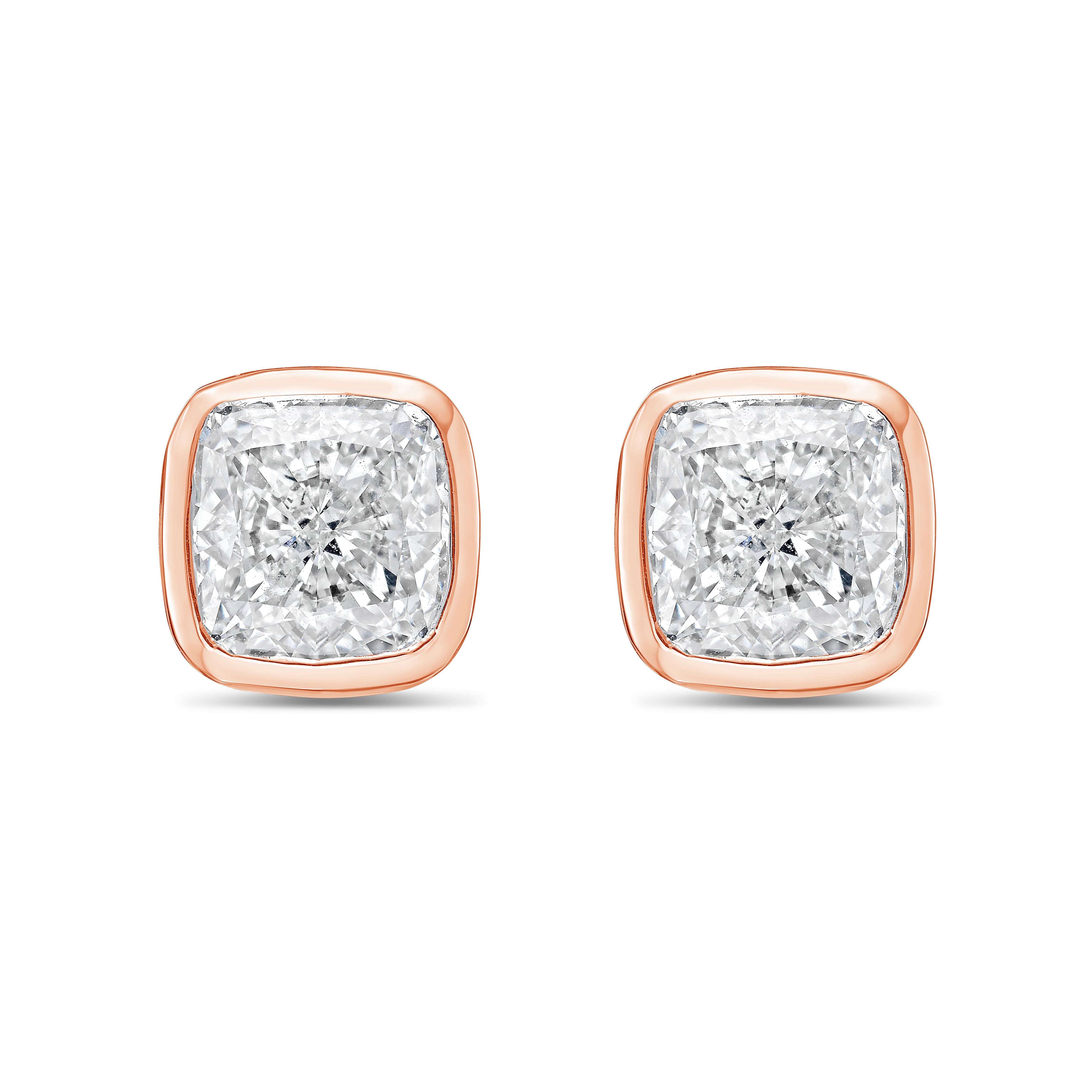 Lab Grown Cushion Bezel Set Studs