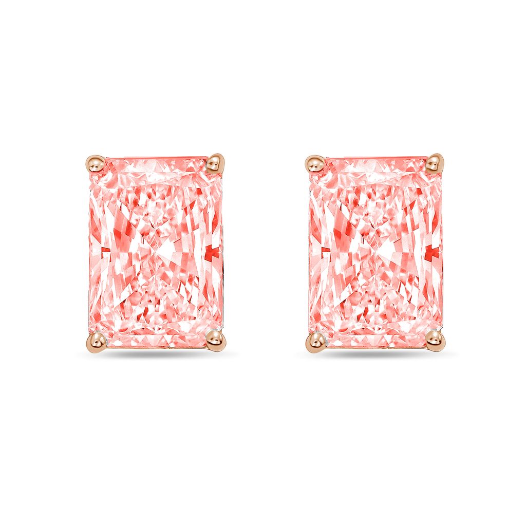 Lab-Grown Pink Radiant Cut Diamond Stud Earrings, 4-Prong, 14K Gold