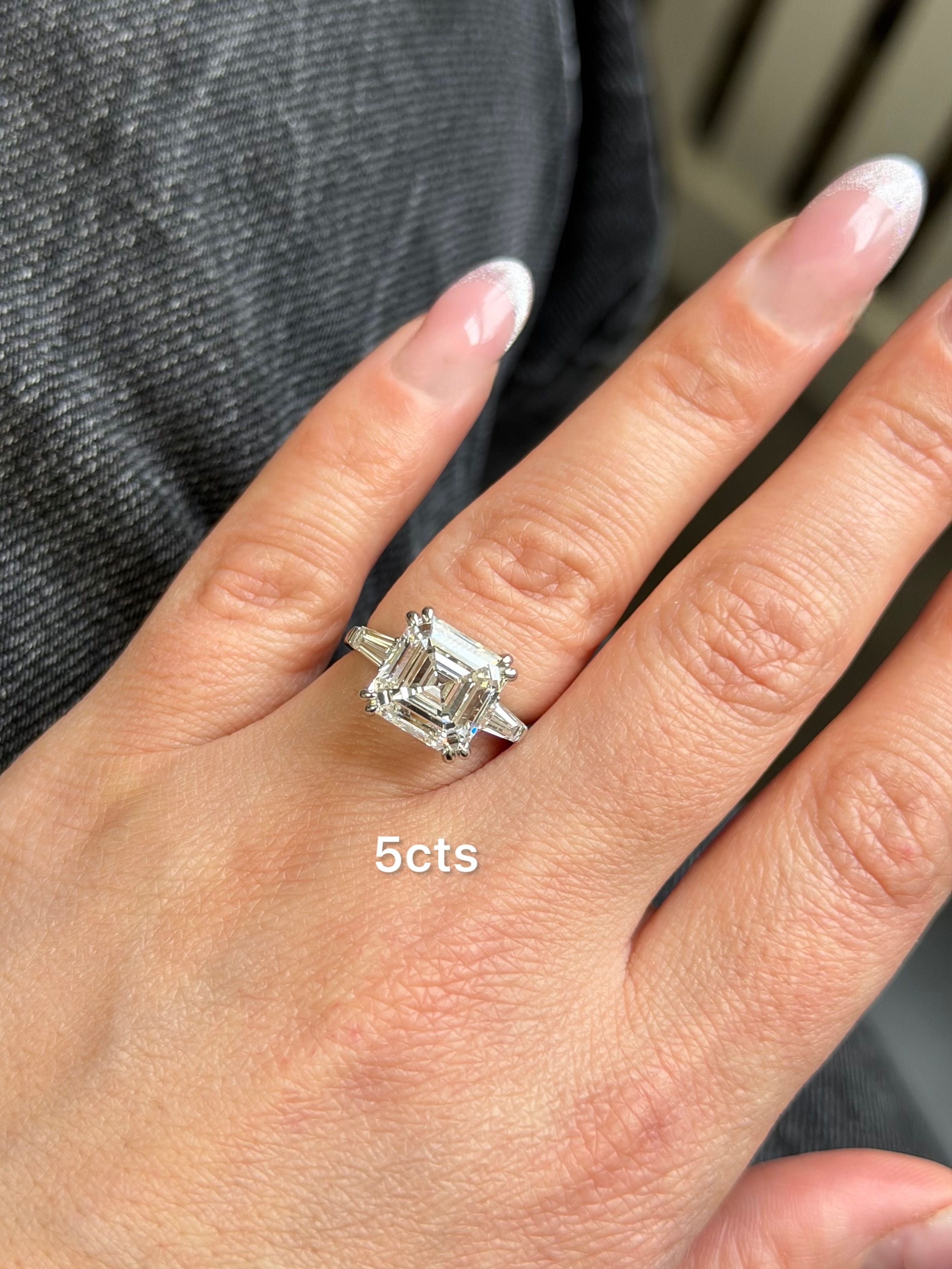Lab Grown Asscher Diamond Ring with Baguettes