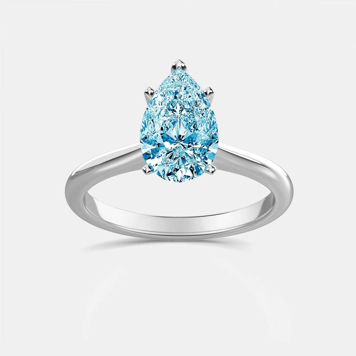 Lab-Grown Blue Pear Diamond Solitaire Engagement Ring, 14K Gold