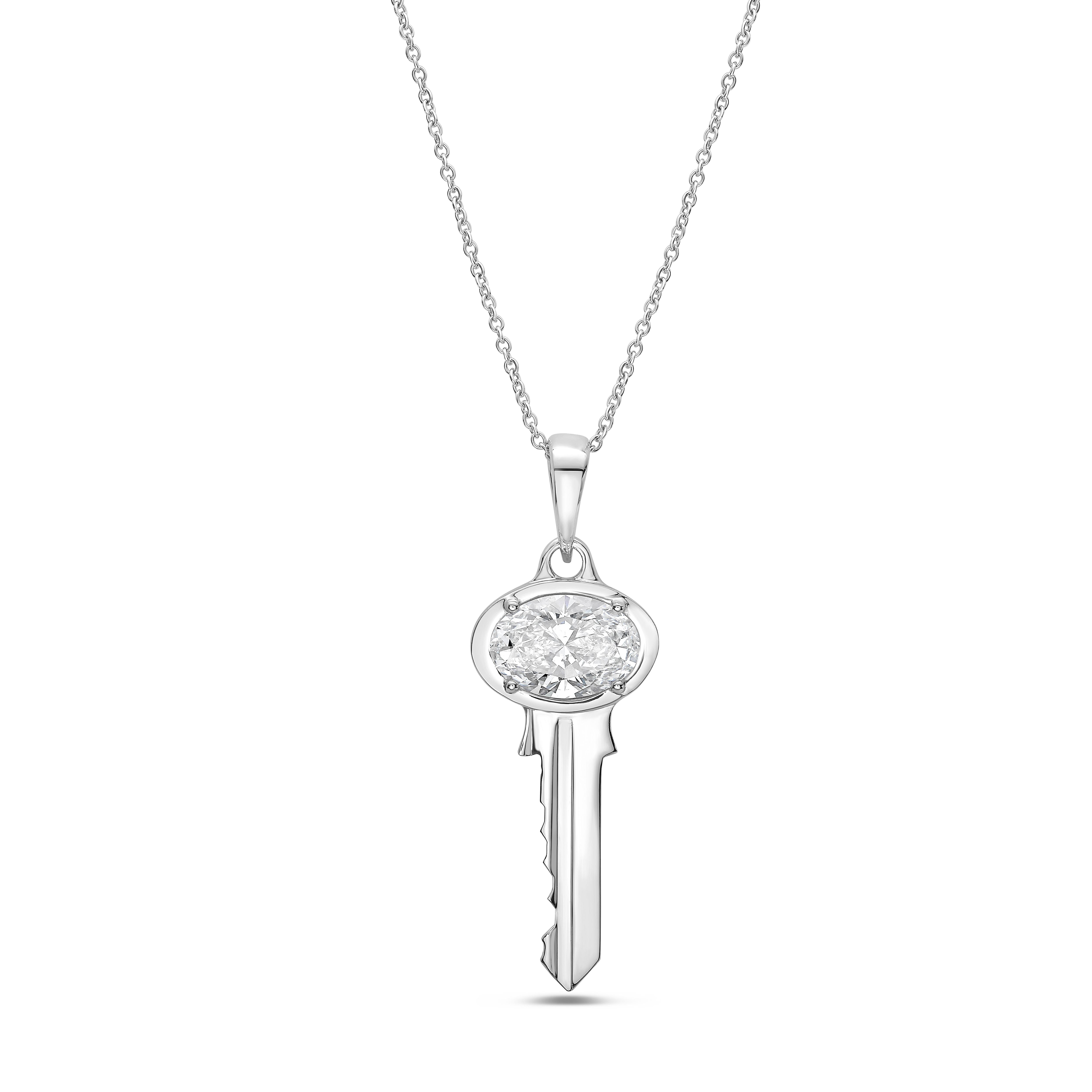 Oval lab diamond key pendant in 14K yellow gold