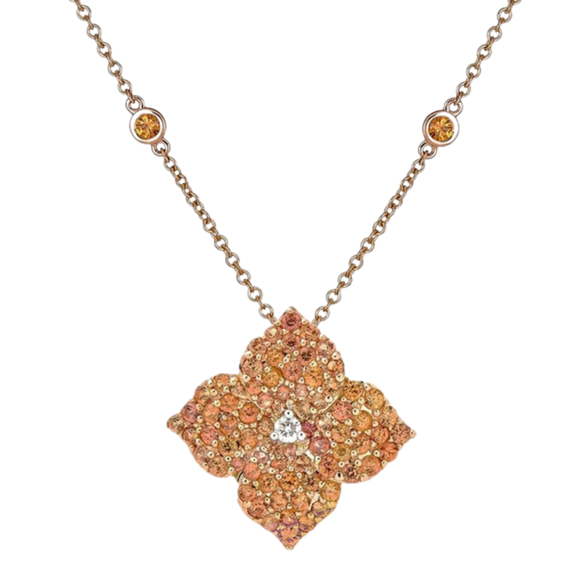 Large Orange Sapphire Fleur Necklace