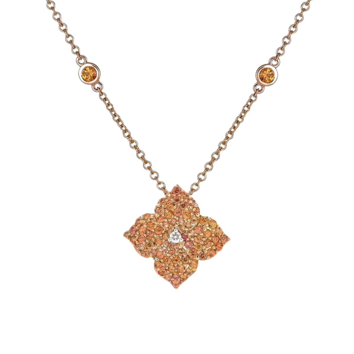 Small Orange Sapphire Fleur Necklace