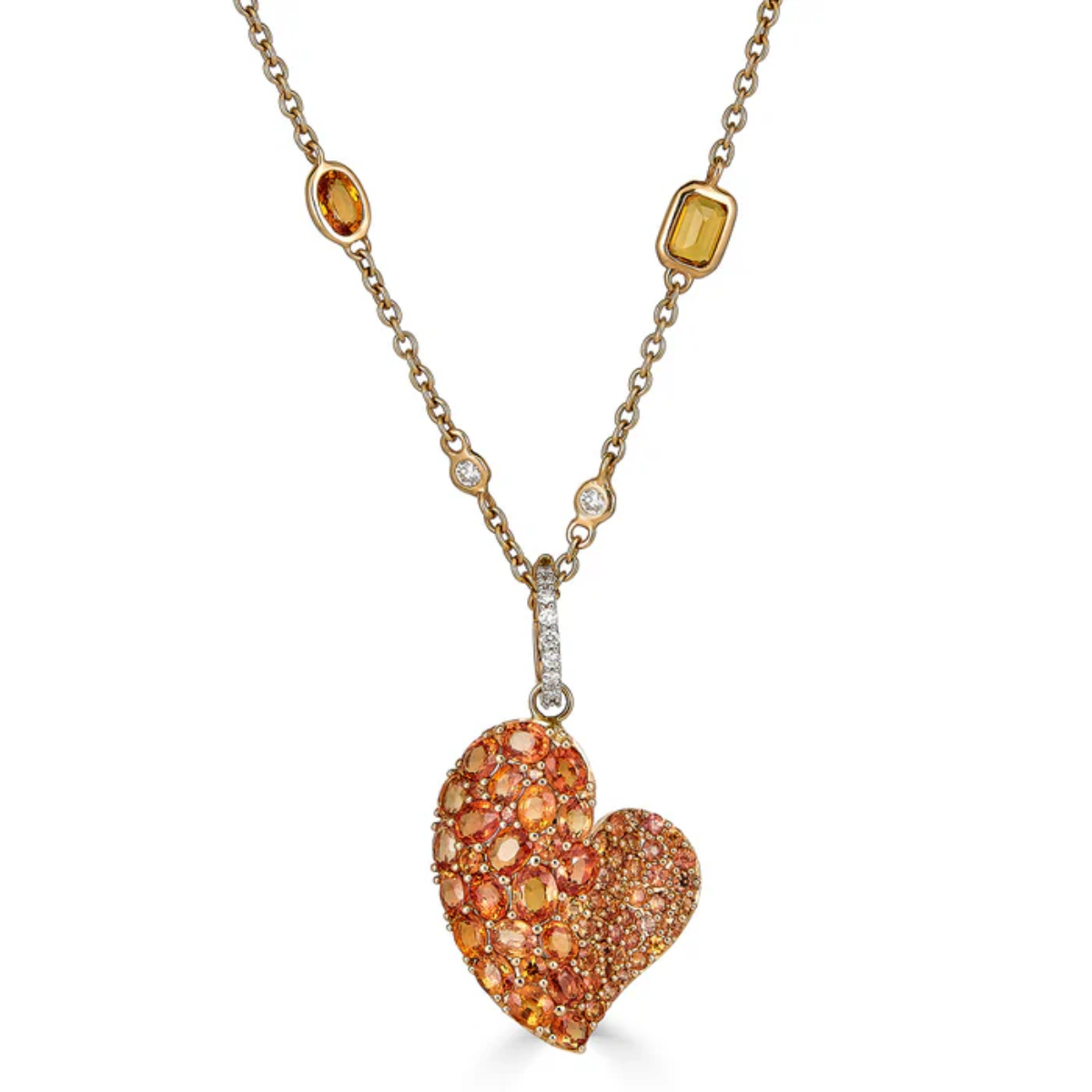 Large Orange Sapphire Wave Heart Pendant