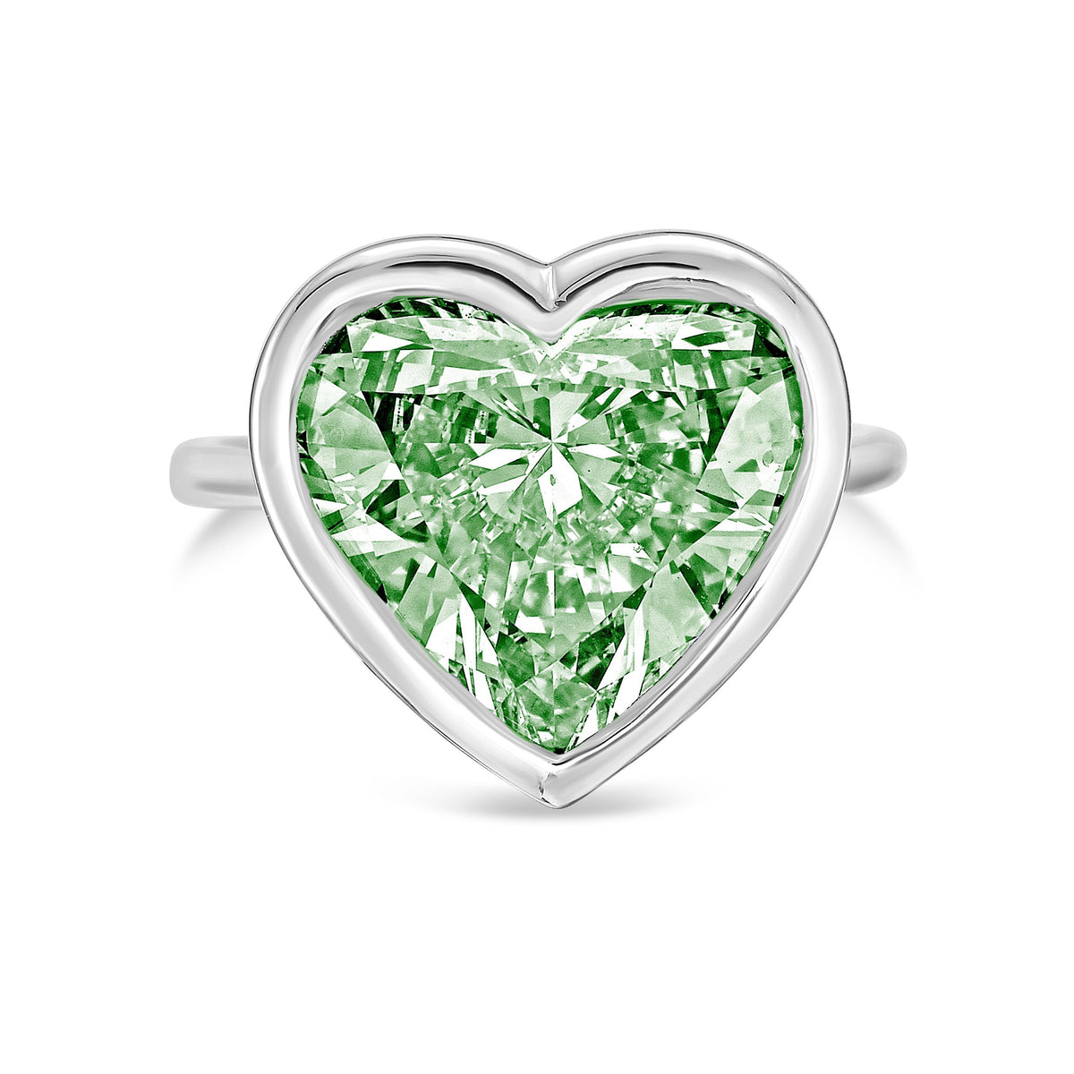 Lab-Grown Green Heart Diamond Bezel Ring, 14K Gold