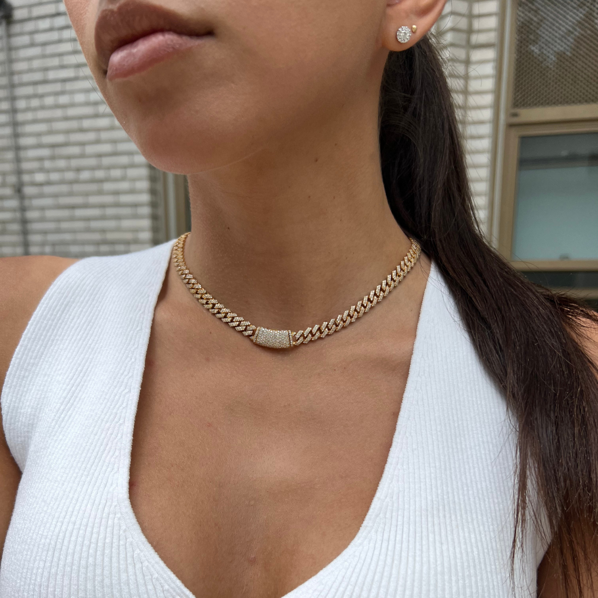 Diamond 8mm Curb-Link Necklace