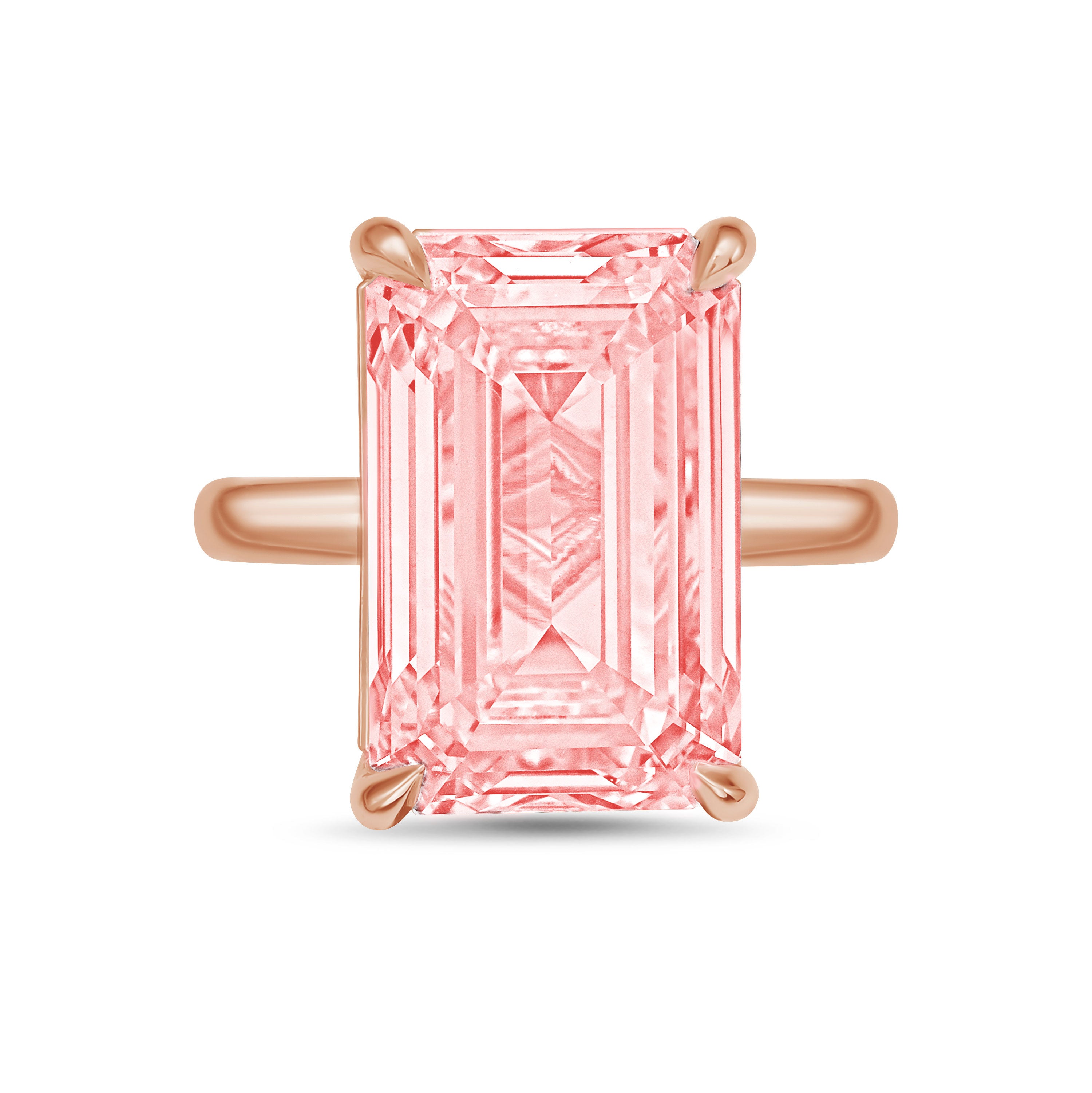 Lab-Grown Pink Emerald-Cut Diamond Solitaire Ring, 18k Gold