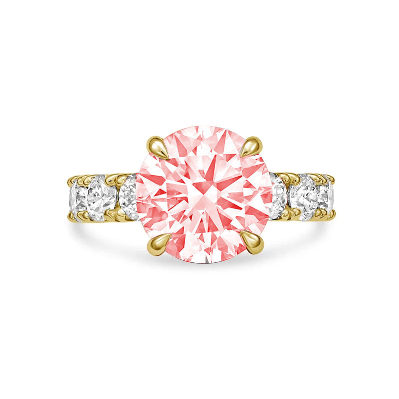 Lab-Grown Pink Round Half-Eternity Diamond Pave Band Ring, 14K Gold