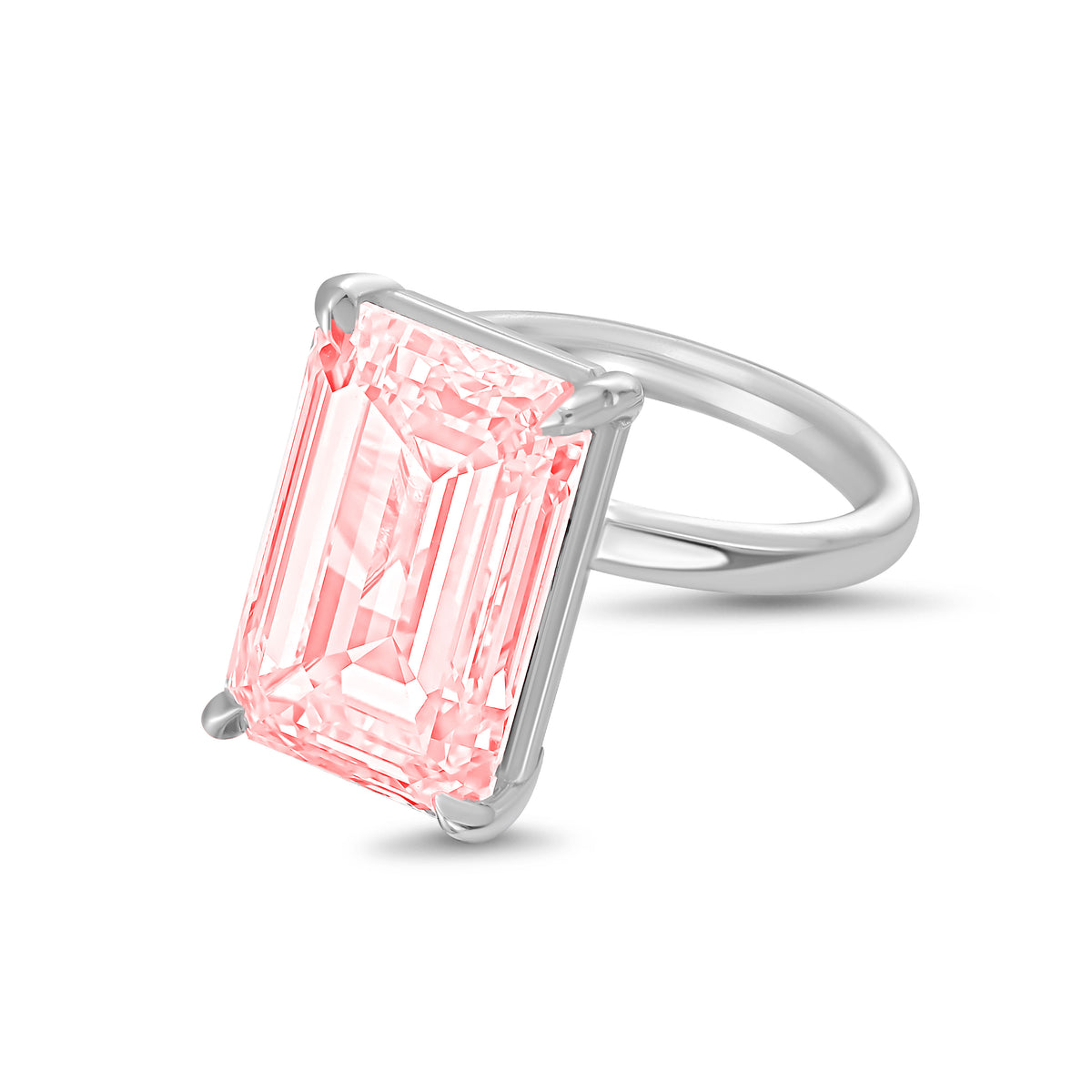 Lab-Grown Pink Emerald-Cut Diamond Solitaire Ring, 18k Gold