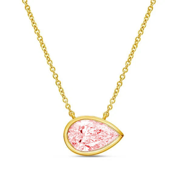 Lab-Grown Pink East-West Pear Diamond Bezel Pendant, 14K Gold