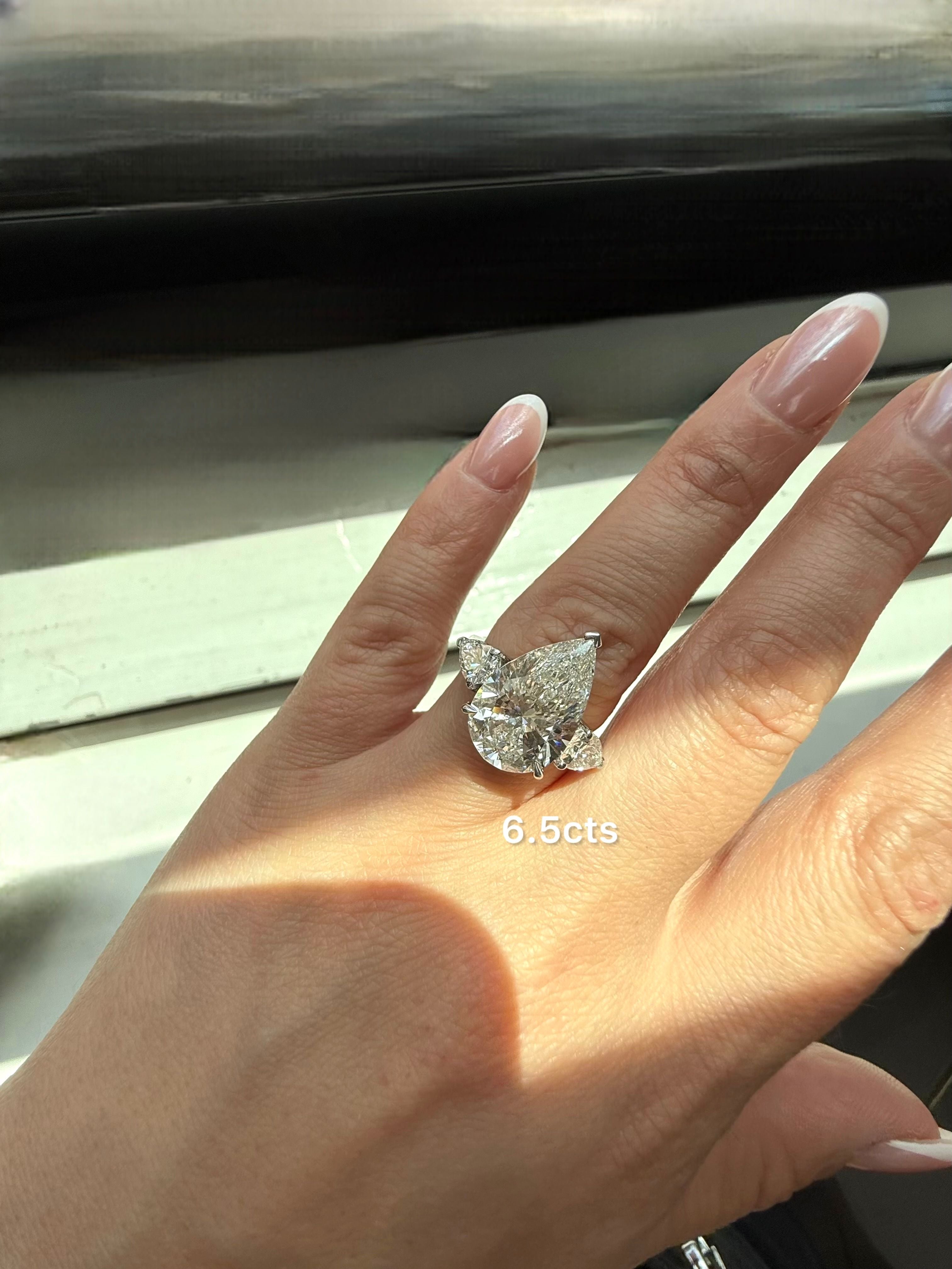 Lab Grown Three Stone Pear Diamond Engagement Ring